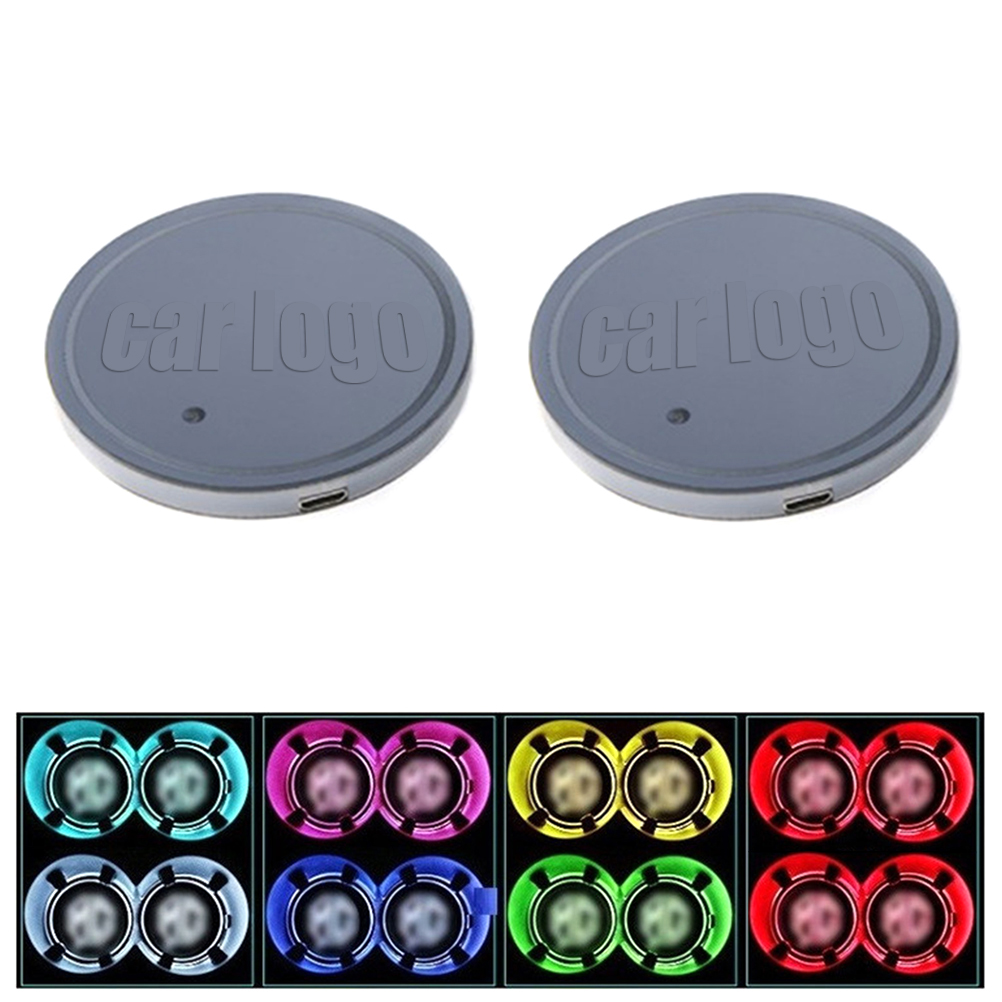 Lot De 2 Porte-gobelets Led Pour Voiture, 7 Couleurs Changeantes, Tapis De Chargement Usb, Dessous De Bouteille, Lampes De Voiture