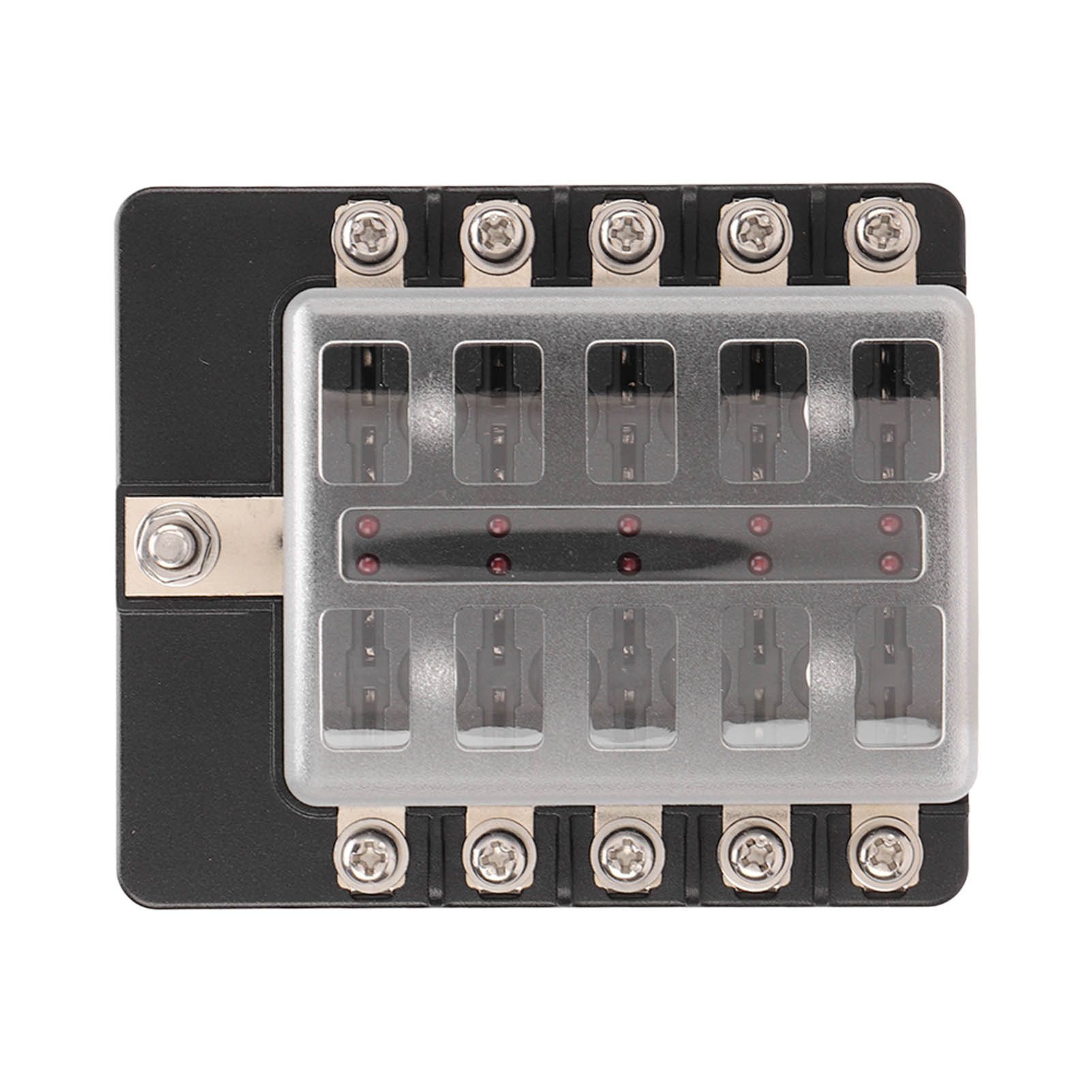 Boîte À Fusibles À Lames 10 Voies 10-32 V 100 A Avec Couvercle À Clip Étanche À La Poussière Et Indicateur Led Rouge Pour Voiture, Camping-car, Bus, Yacht Et Bateau