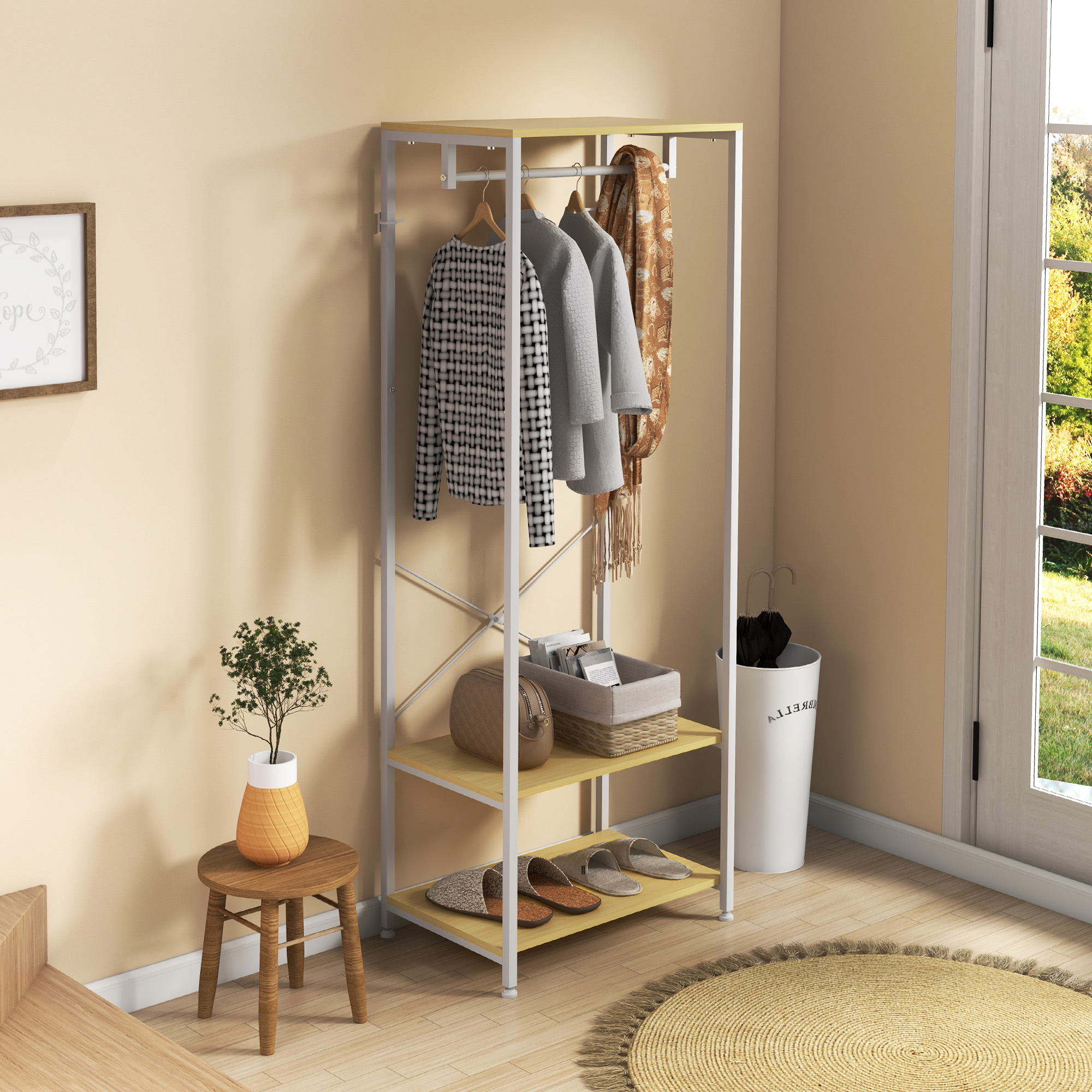 2-in-1-kleiderschrank Mit 2 Einlegeböden, Stahl Und Spanplatte, 60 X 40 X 167,5 Cm
