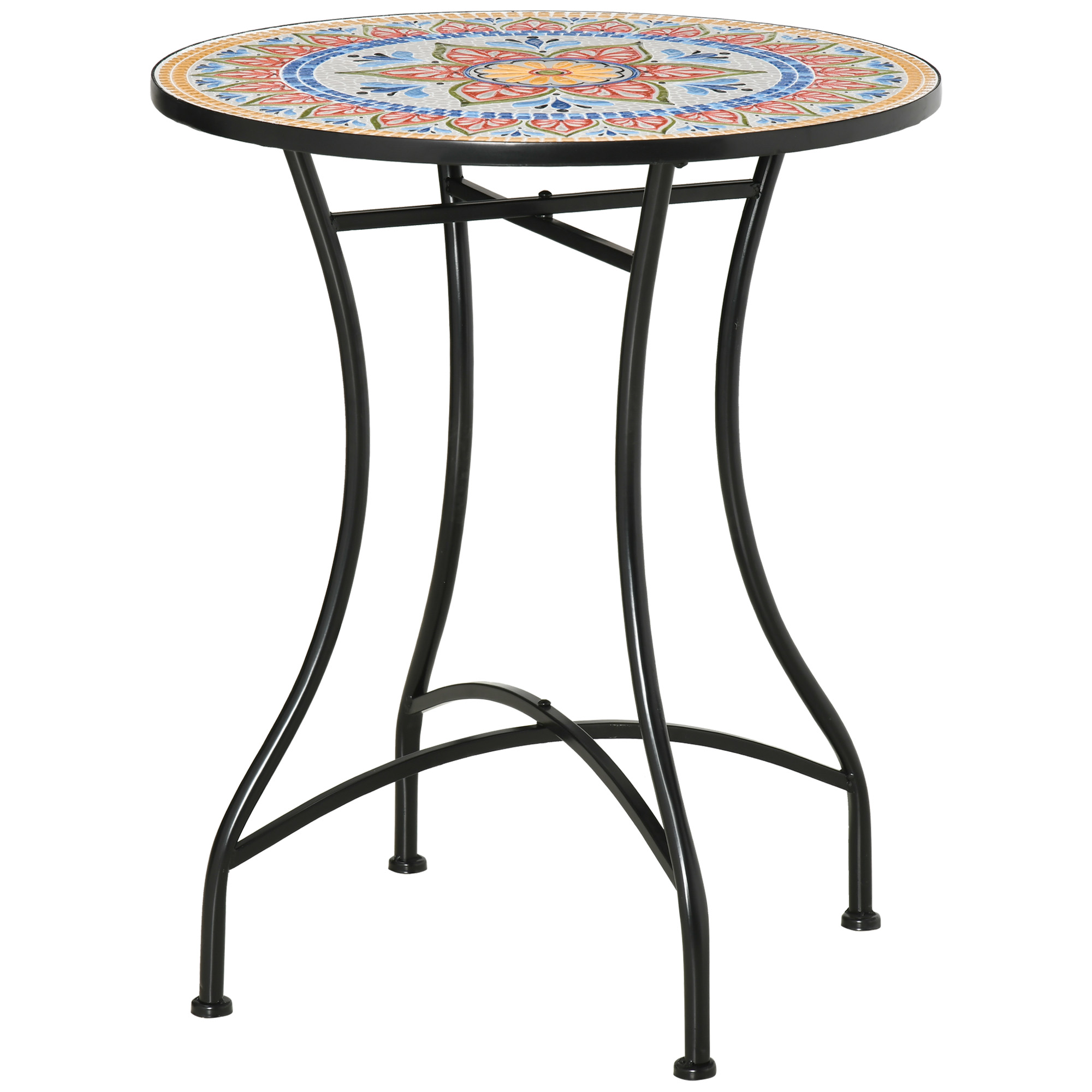 Table De Jardin Ø60 Cm, Table De Balcon Résistante Aux Intempéries En Métal, Table À Manger Extérieure, Table De Camping, Table D'Appoint, Table Ronde Pour Patio, Terrasse, Balcon, Rouge+bleu+blanc