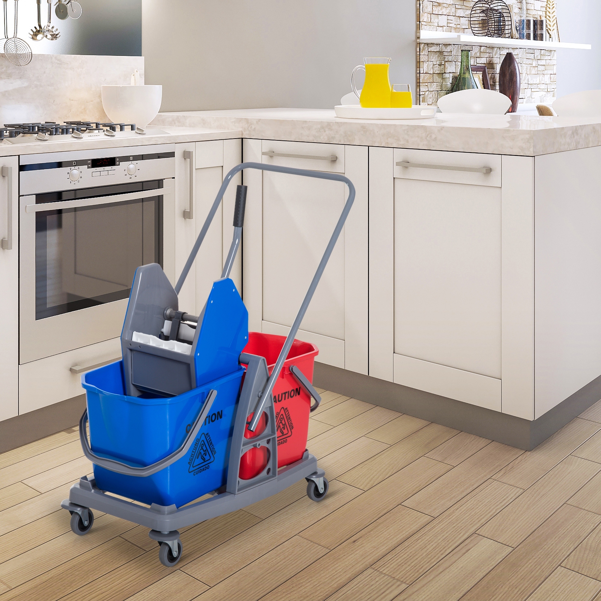 Professioneller Reinigungswagen Mit 2 Eimern (25 L Fassungsvermögen) Und Auswringer (73 × 45 × 92 Cm)