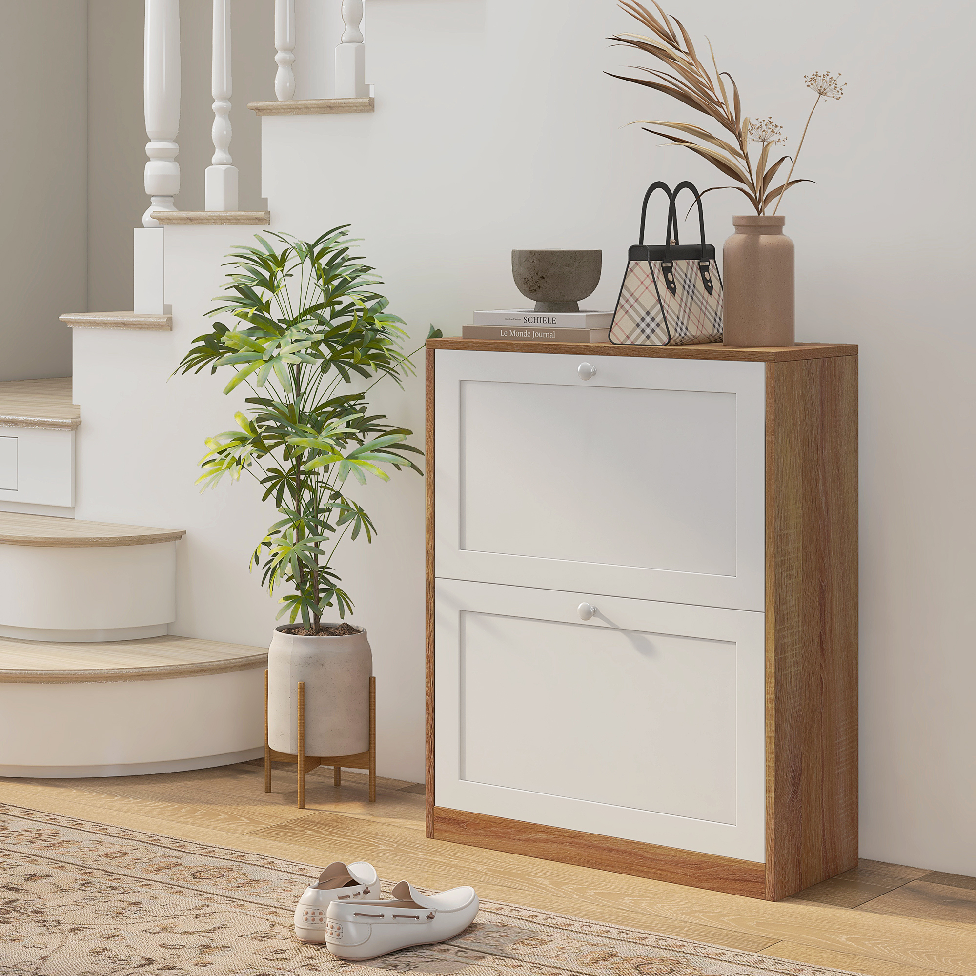 Schmale Schuhablage Mit 3 Verstellbaren Ablagen Auf 2 Ebenen Für 12 Paar Schuhe, Aus Spanplatte Und Mdf, 60 X 24,5 X 75,5 Cm