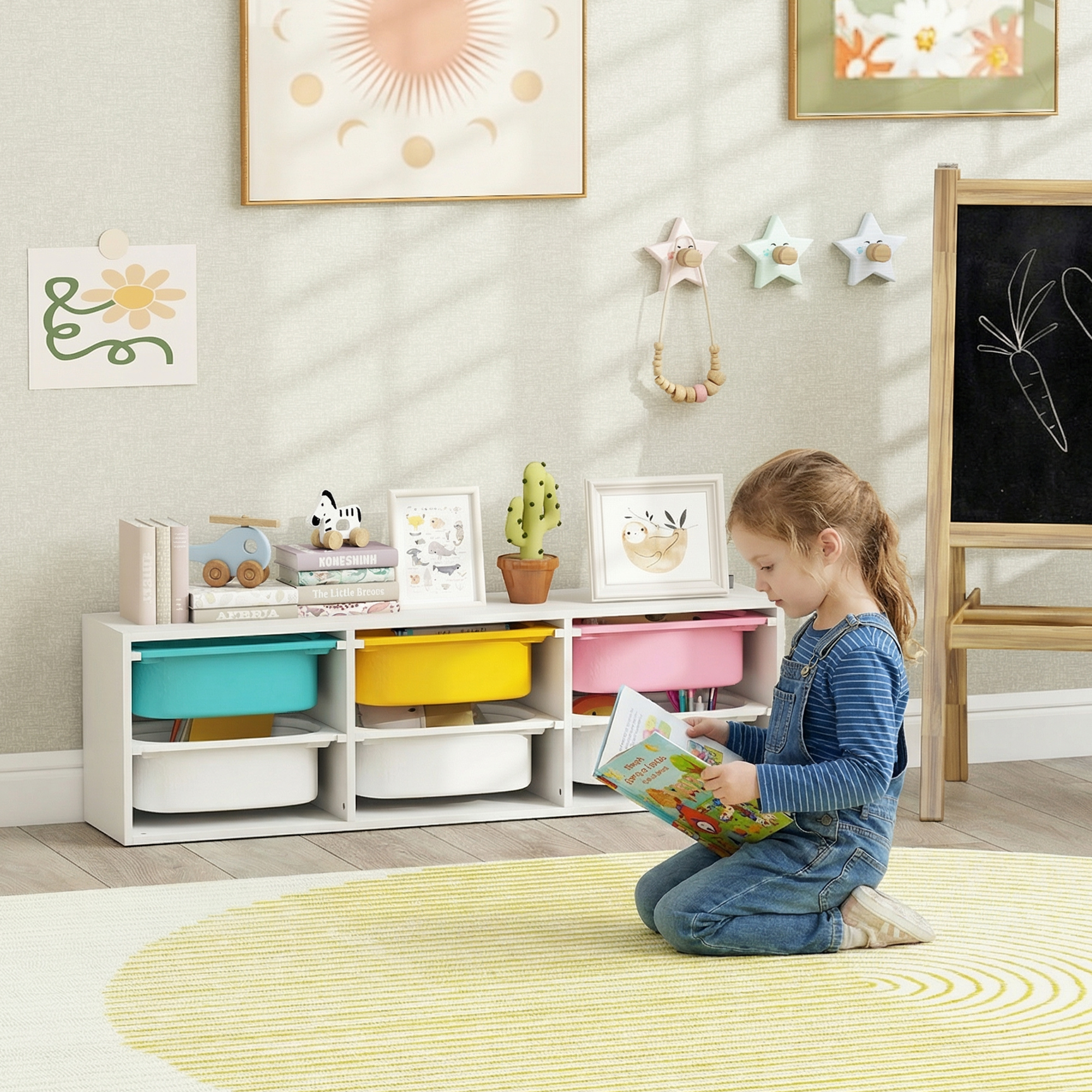 Spielzeugregal Aus Holz Für Kinder Mit 6 Herausnehmbaren Aufbewahrungsboxen Aus Kunststoff, Mehrfarbig