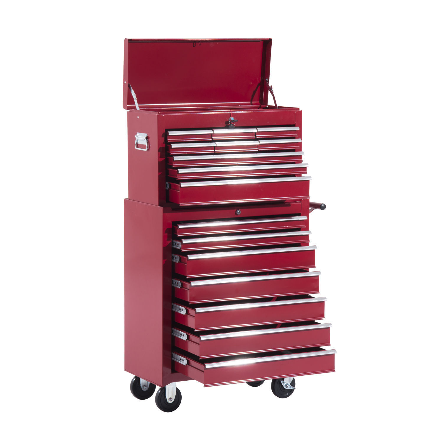 Coffre À Outils Roulant Rouge Avec Tiroirs Verrouillables, Bac De Rangement, Clé Et Tapis Antidérapants, Atelier