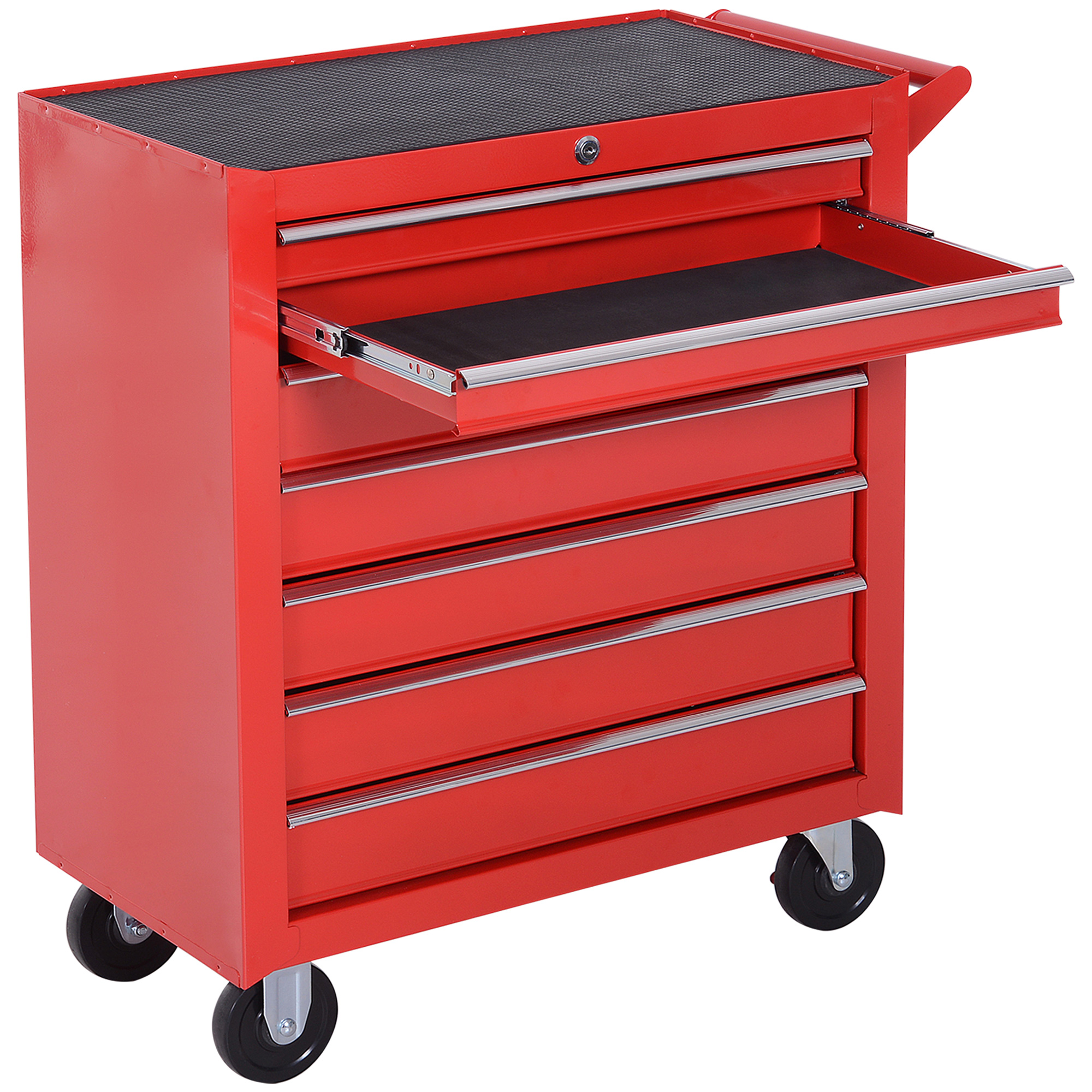 Chariot À Outils, 2 Petits Tiroirs Et 5 Grands Tiroirs, Acier, Charge Max 150 Kg, 69 X 33 X 75 Cm, Rouge