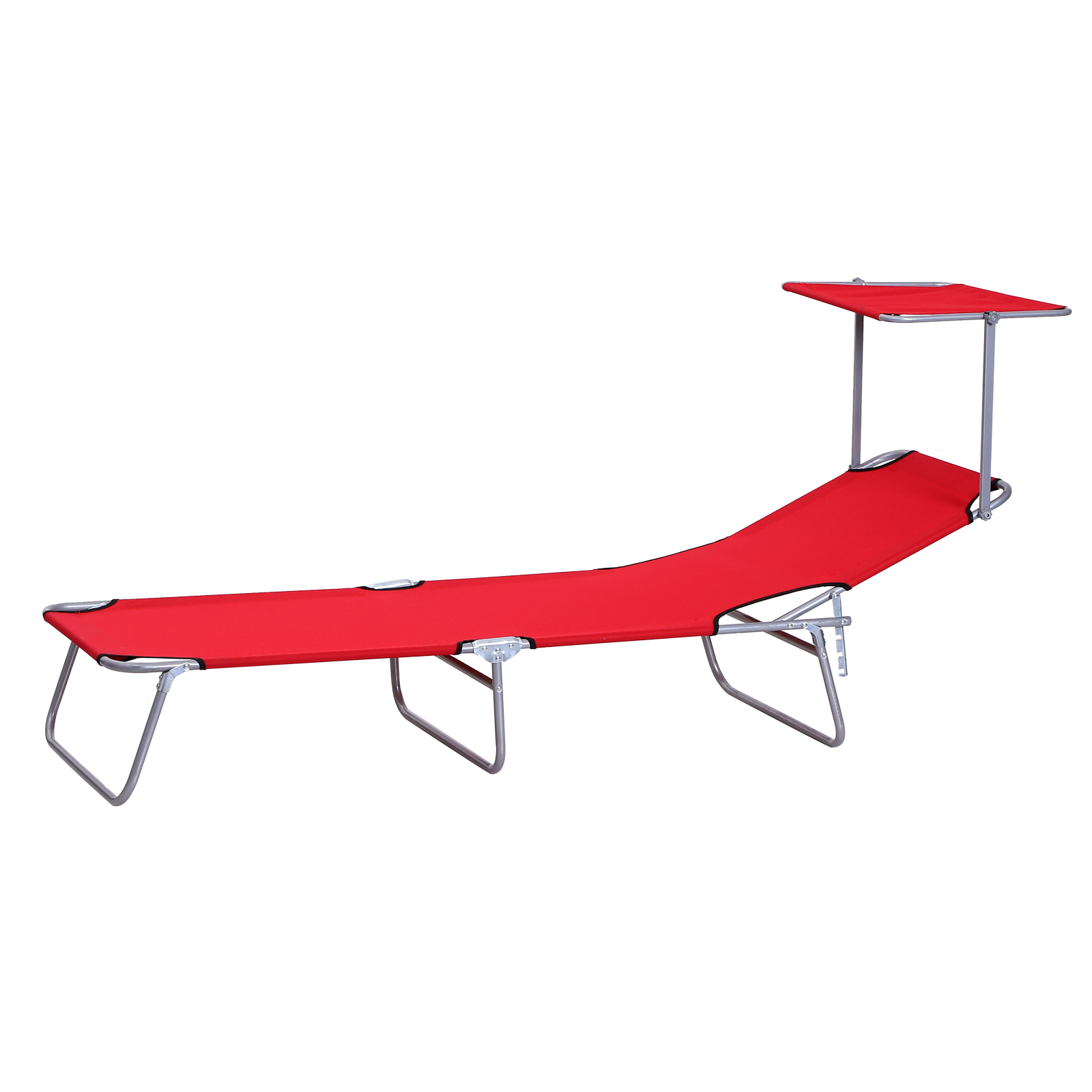 Transat Pliant Avec Baldaquin, Chaise Longue Jardin À Dossier Réglable 4 Positions, Lit De Camping Résistant Aux Intempéries, Charge Max 120 Kg, Pour Jardin, Plage, Piscine, Rouge