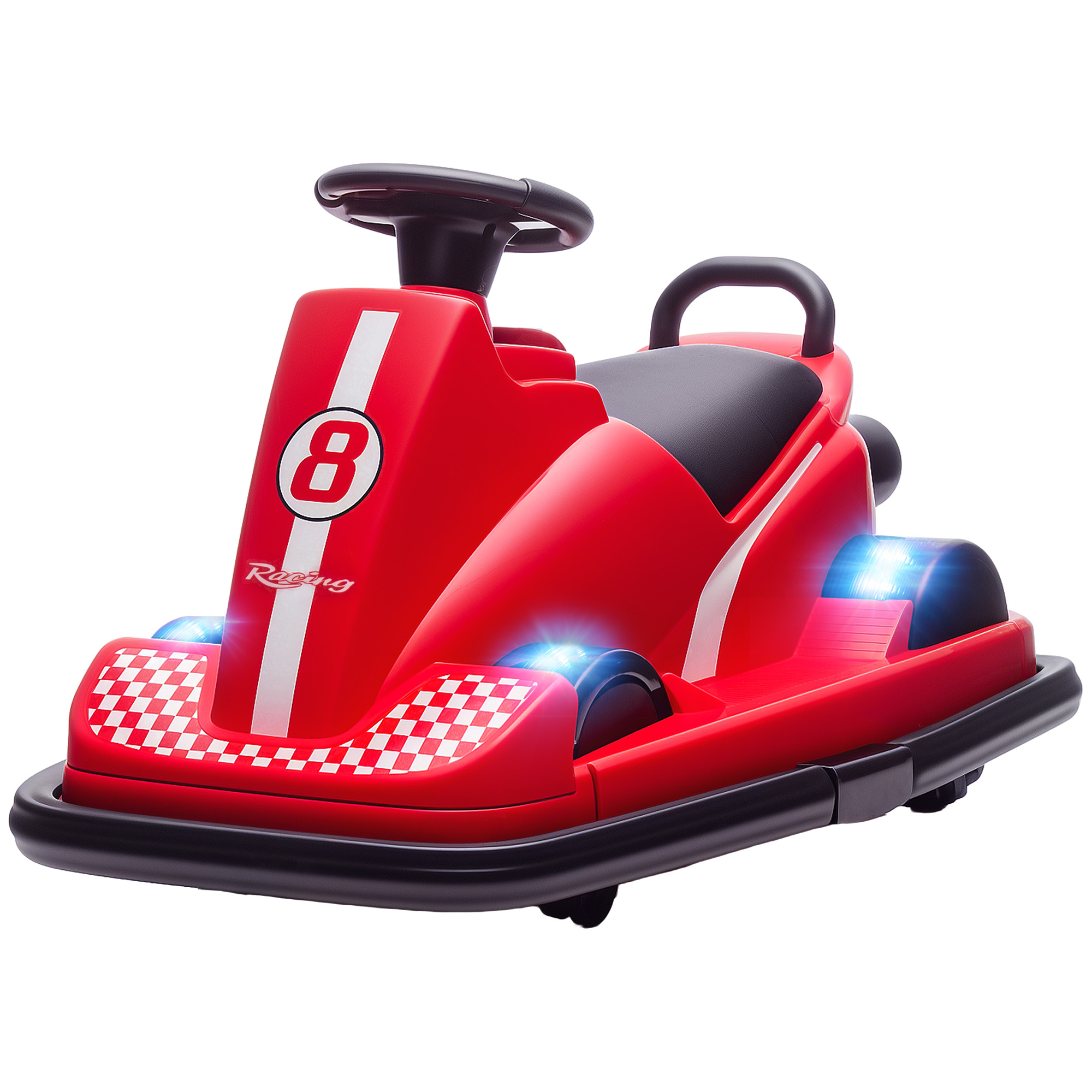 Voiture À Choc Pour Enfants, Rotation 360°, Volant, Lumières Led, Fonction Musicale, Âges 3-8 Ans, Rouge