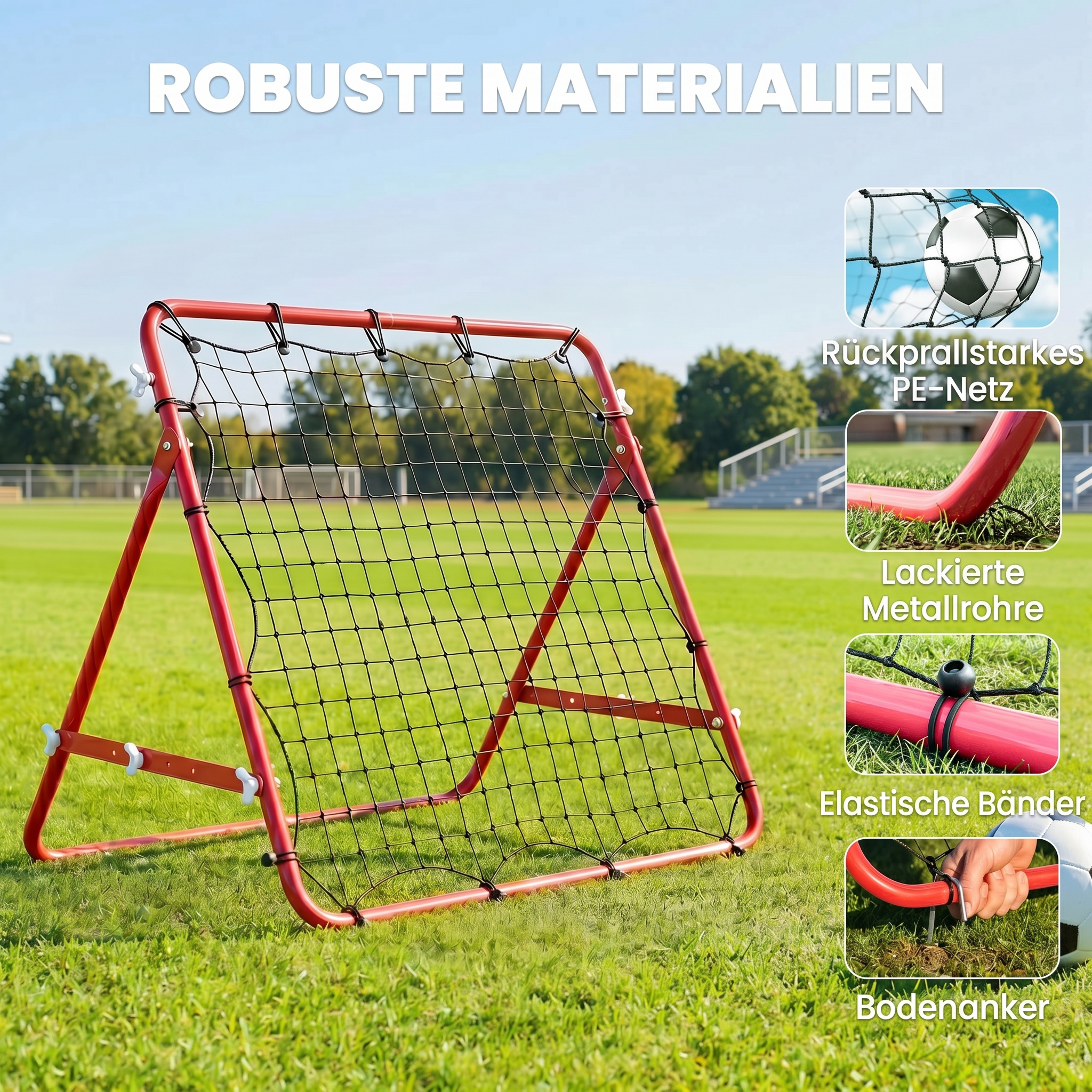 Filet De Rebond Pour Football 84x84 Cm, Angle Réglable En Continu, Mur De Renvoi, But Pour Jeunes, Entraînement De Tir, Passe Et Contrôle De Balle, Rouge
