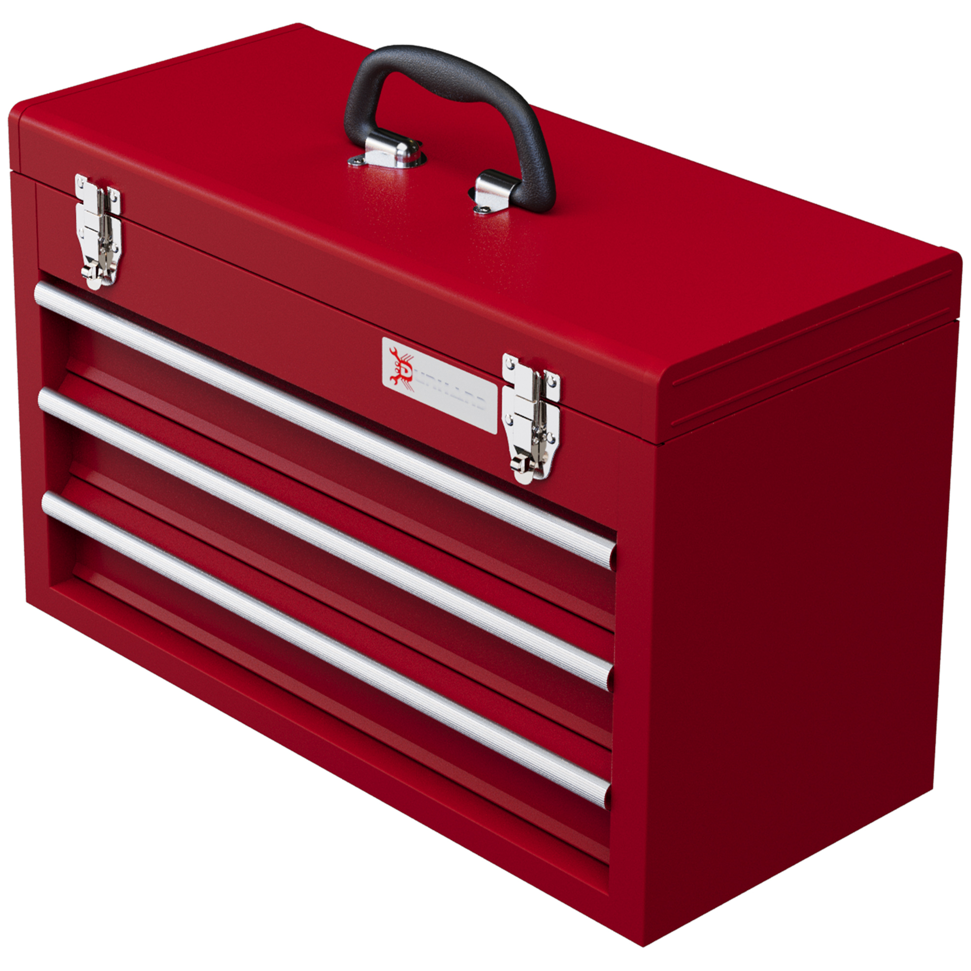 Coffre À Outils 3 Tiroirs, Compartiment De Rangement Supérieur, Verrous En Acier, Poignée De Transport, 51x22x32 Cm, Rouge