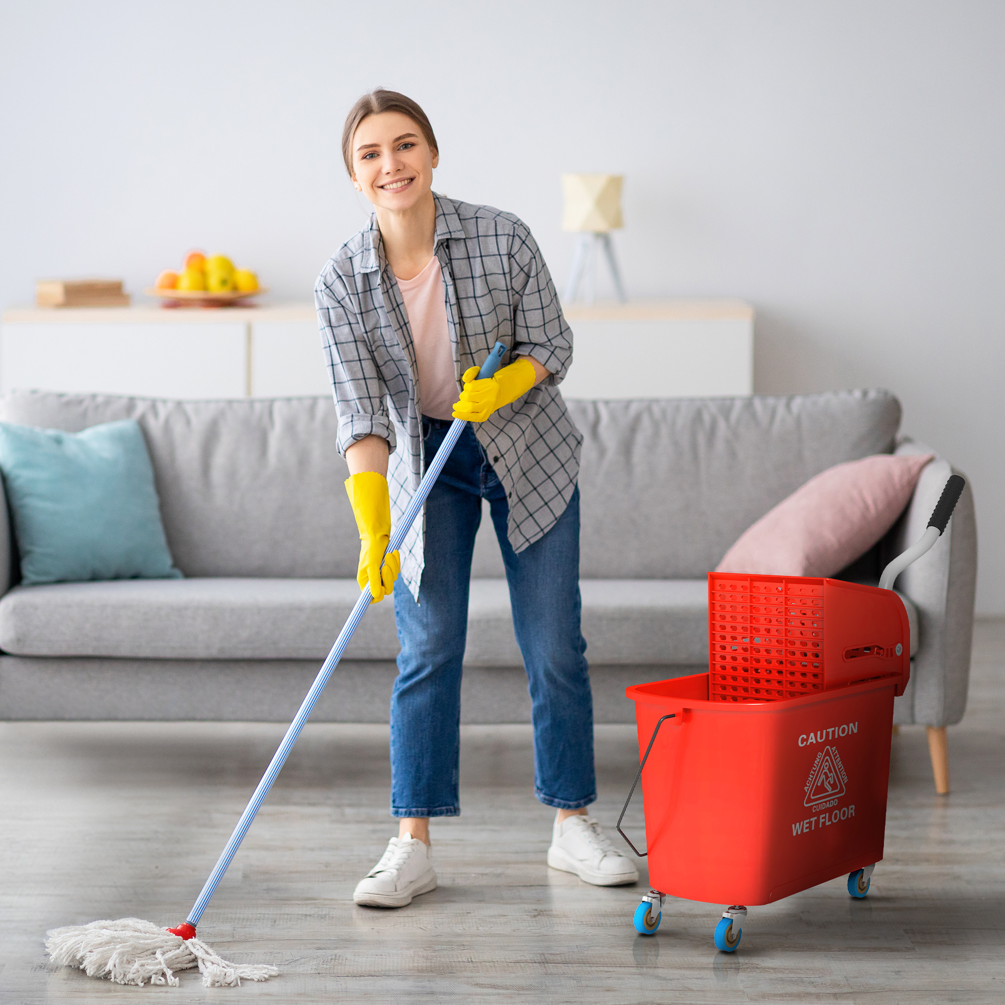 Reinigungswagen Mit 20-liter-wäscheeimer Für Den Haushalt, Auswringer Und Trennvorrichtung Für Sauberes Und Schmutziges Wasser, Rot, 60 X 27 X 70,5 Cm (l X B X H)