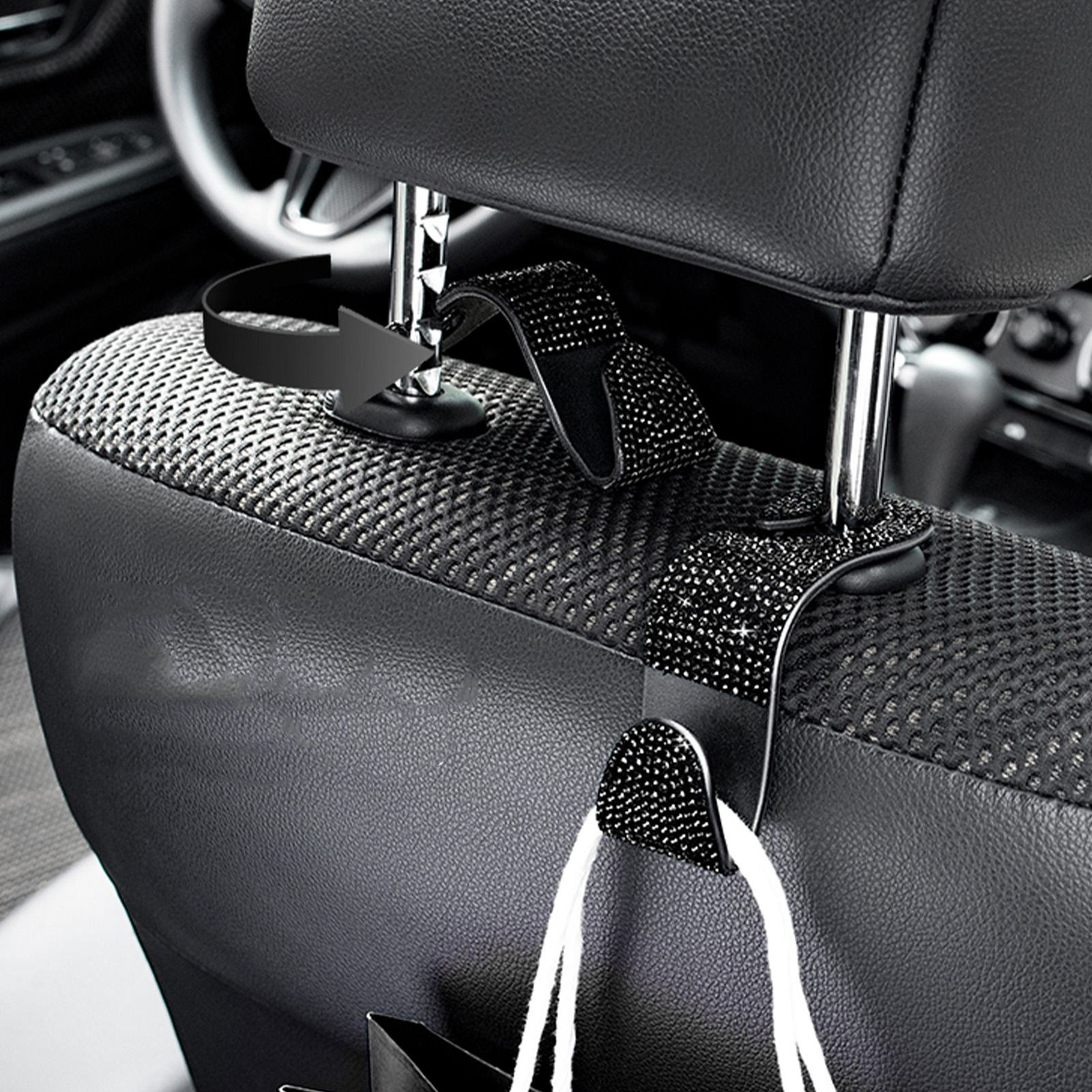 Autositz-rückenlehnenhaken Mit Kristallen, Organizer Für Handtaschen, Mäntel, Einkaufstaschen, Schwarz