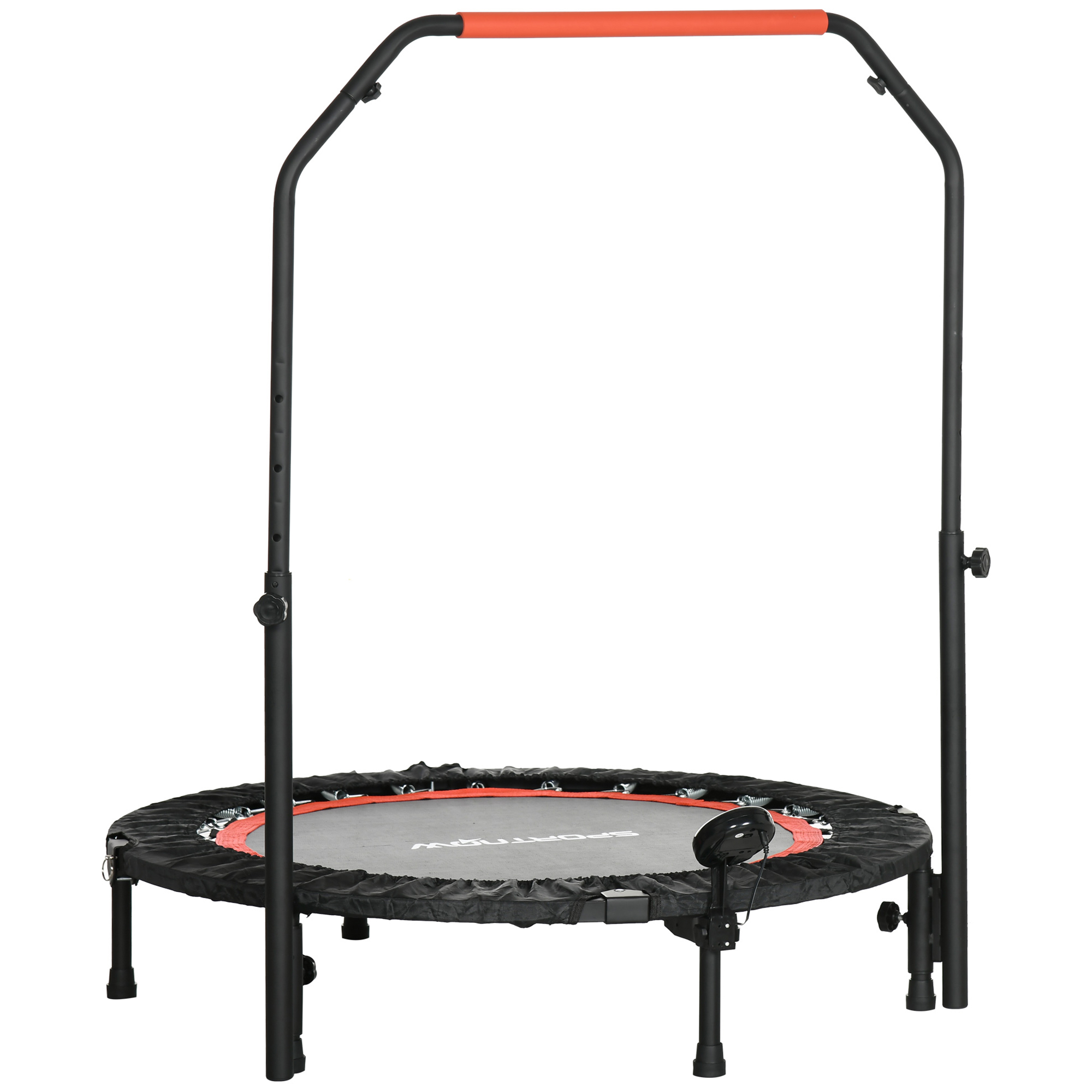 Minitrampoline Avec Poignée Réglable En Hauteur, Écran Lcd, Acier, Noir+rouge, Ø102 X 99-123cm
