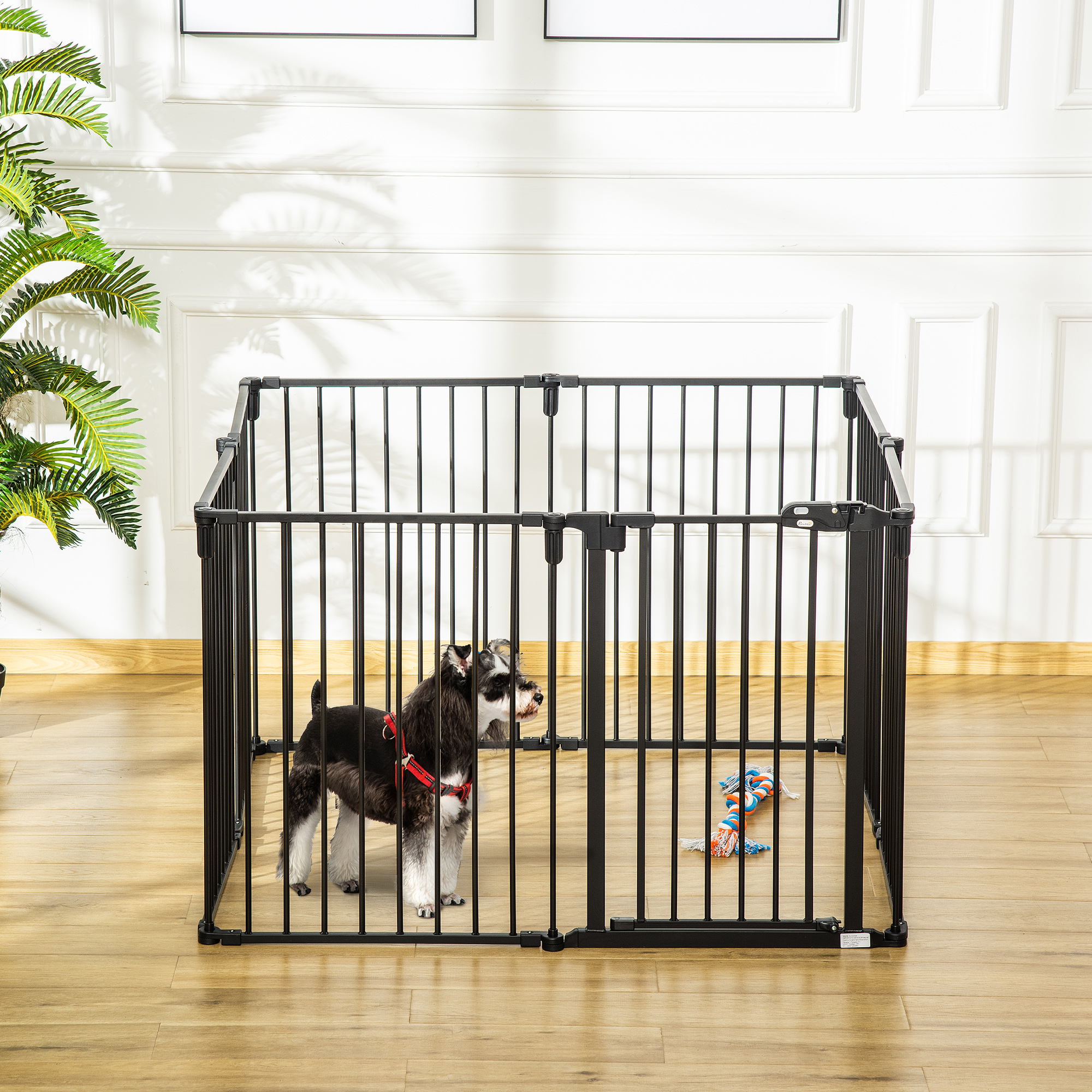 Sicherheitsbarriere, Brandschutz, Laufstall, Hundeauslauf, Faltbar, Modular, 8-teilig Mit Tor, Kein Bohren Erforderlich, 482,5 X 76 Cm, Schwarz