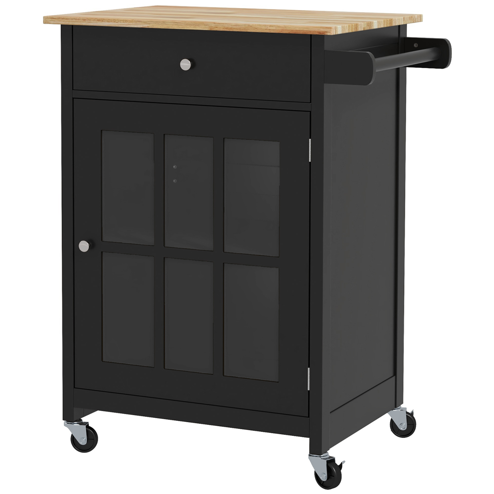 Küchenwagen Mit Schublade, Verstellbarem Schrank Und Handtuchhalter, Aus Holz, 67 X 48 X 86,5 Cm, Schwarz Und Eiche