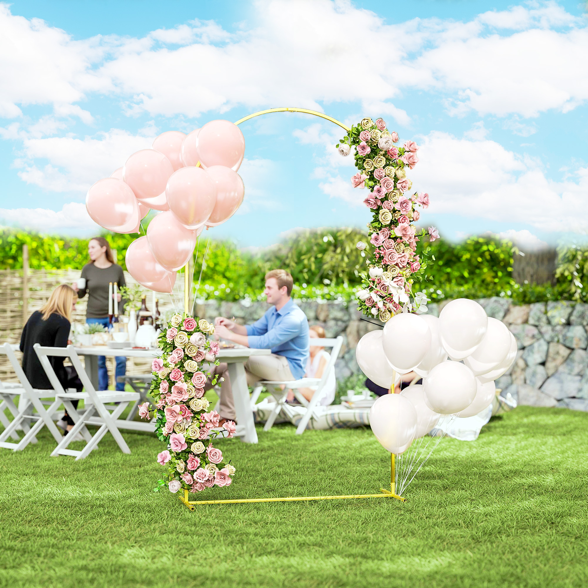 Goldener Metall-hintergrundbogen Für Hochzeiten, 2,2 M, Gartenbogen, Hochzeitsbogen Mit Blumenballons
