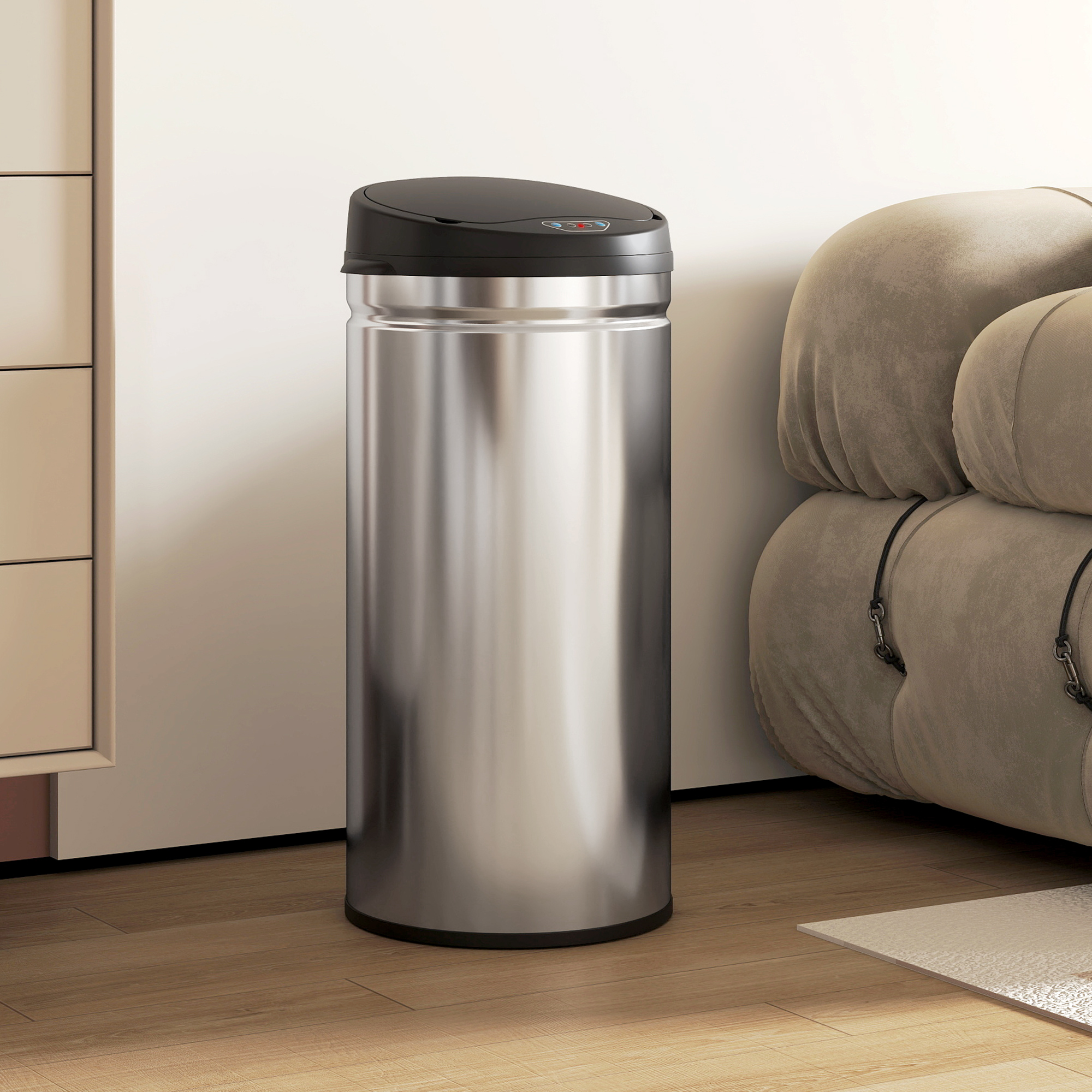 Abfalleimer Mit Bewegungssensor Und Automatischer Öffnung, 42 L, 30,5 X 30,5 X 68 Cm, Schwarz Und Silber