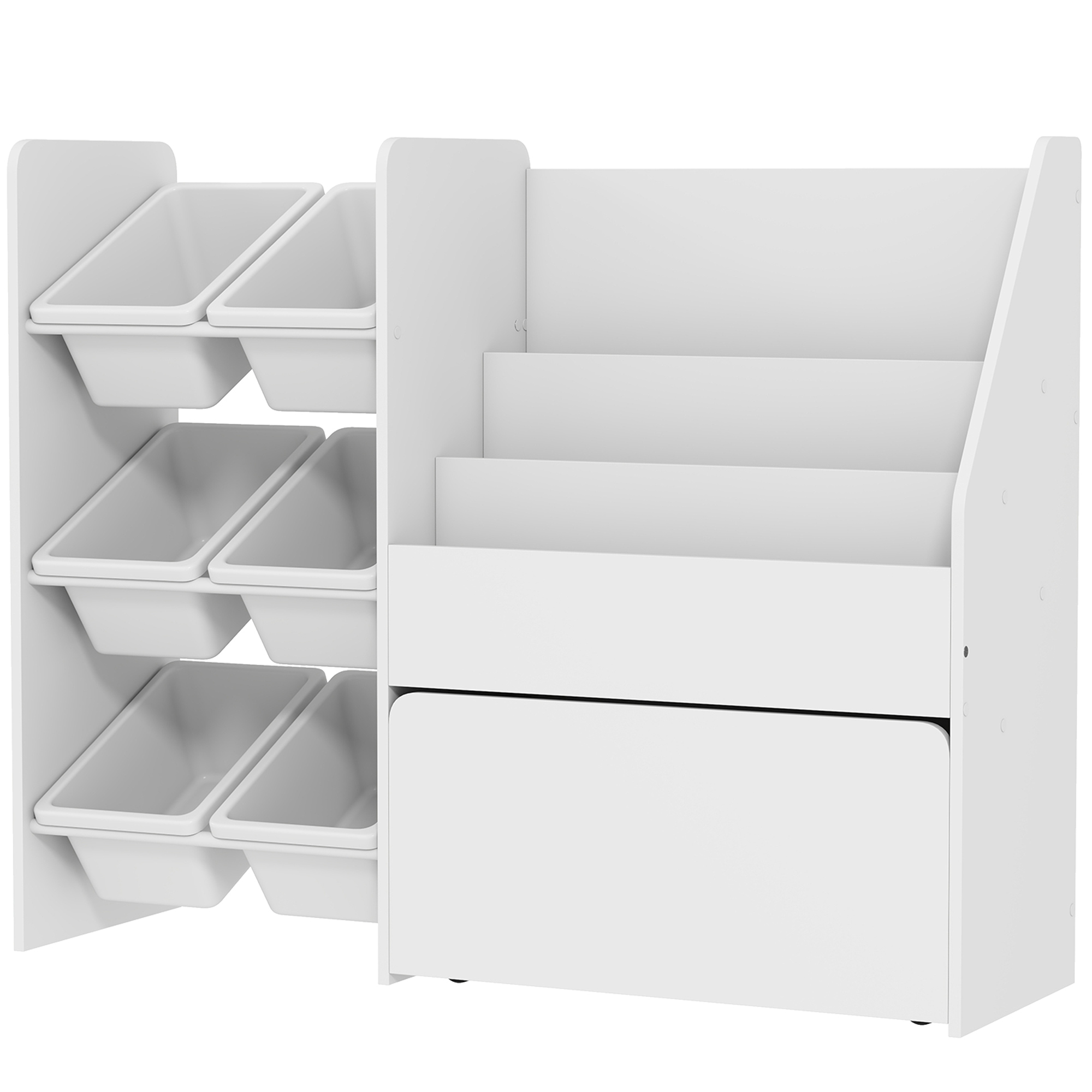 Étagère Enfant Avec 6 Bacs De Rangement, Bibliothèque À Tiroirs Roulants, 100 X 30 X 80 Cm, Mdf Et Acier, Blanc