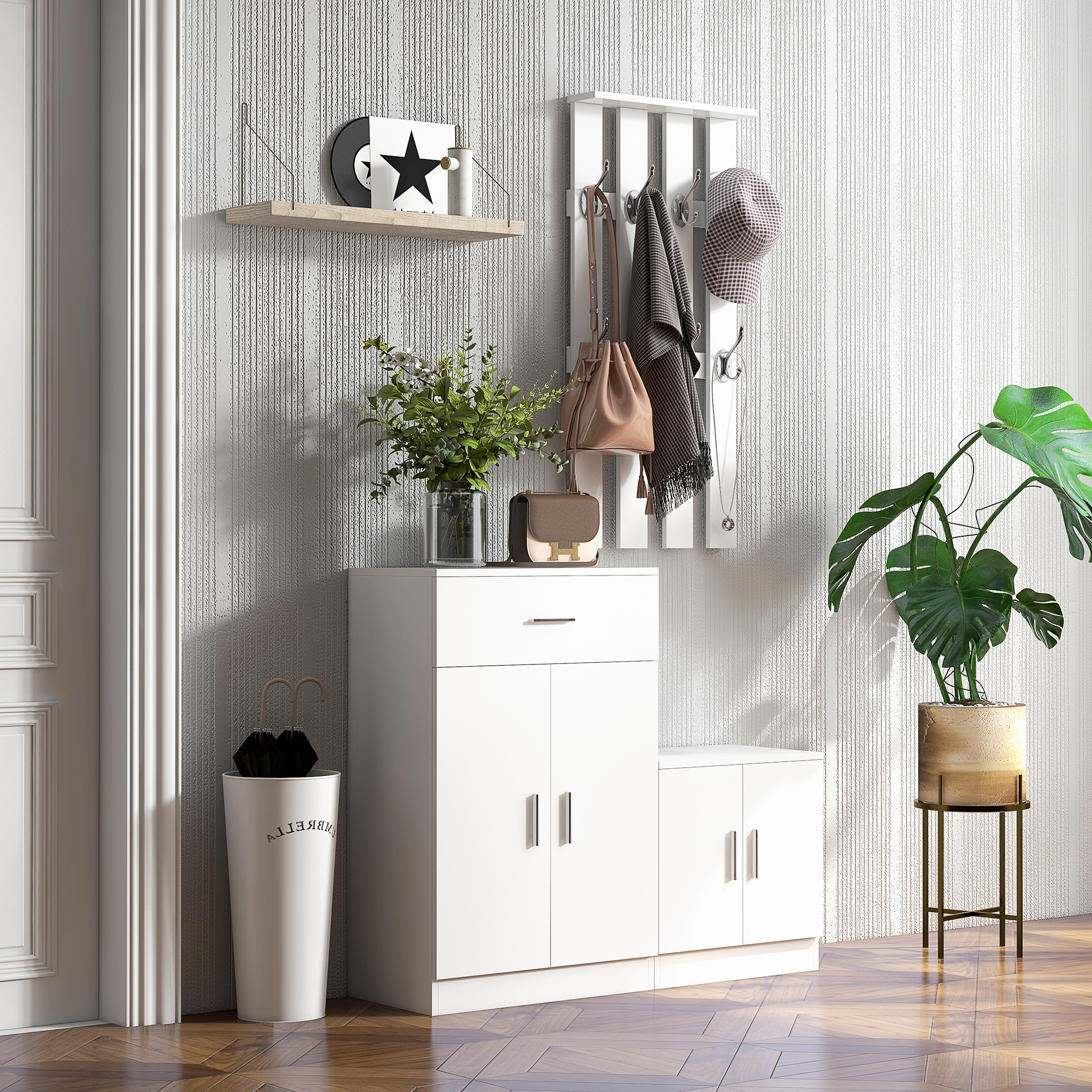 Schuhschrank Mit Integriertem Kleiderschrank Für Eingangsbereich Und Schlafzimmer, Aus Holz, 100 X 32 X 187 Cm, Weiß