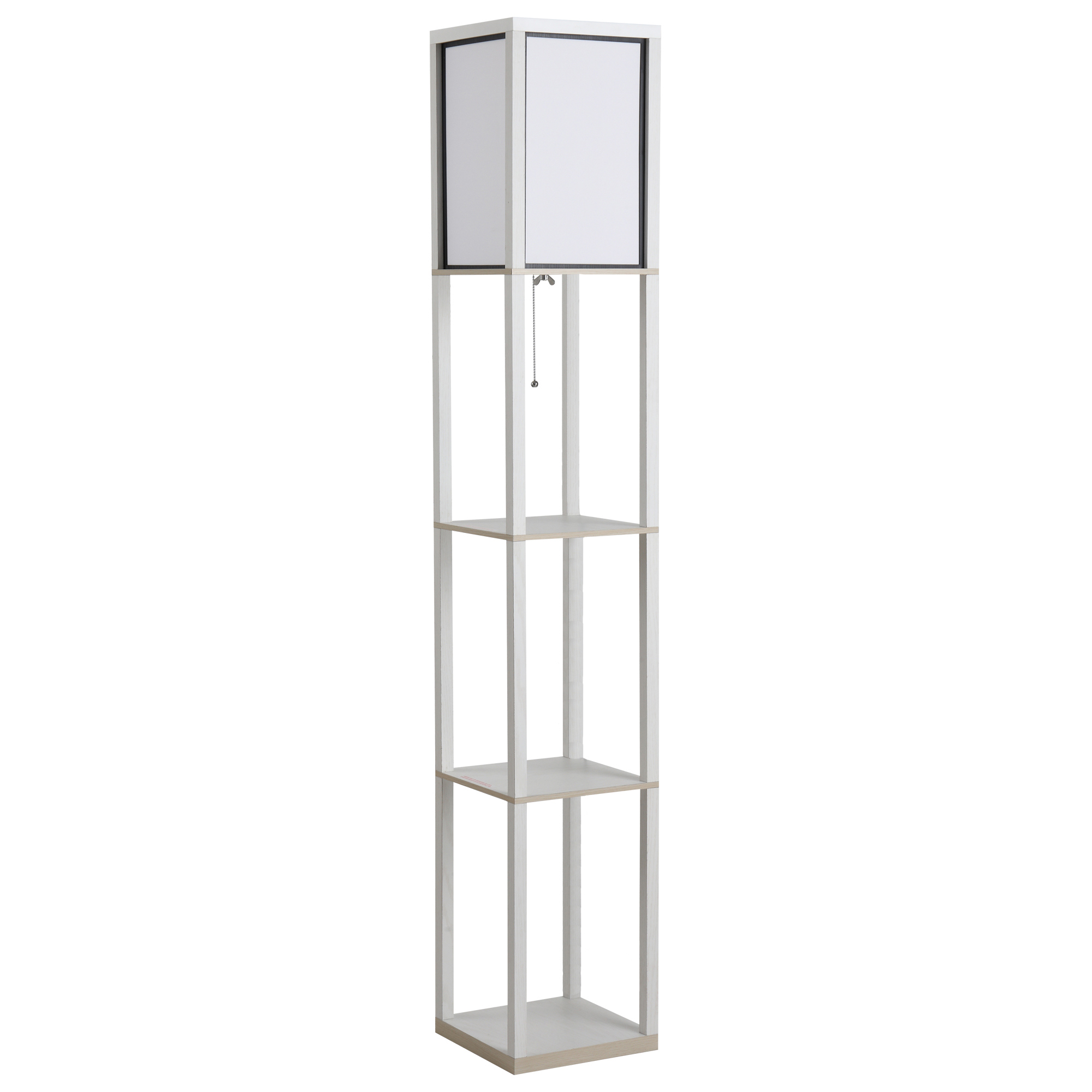 Stehlampe (40 W) Mit 3 Ablagen Und Zugschalter, Aus Holz Und Ps, 26 X 26 X 160 Cm, Weiß