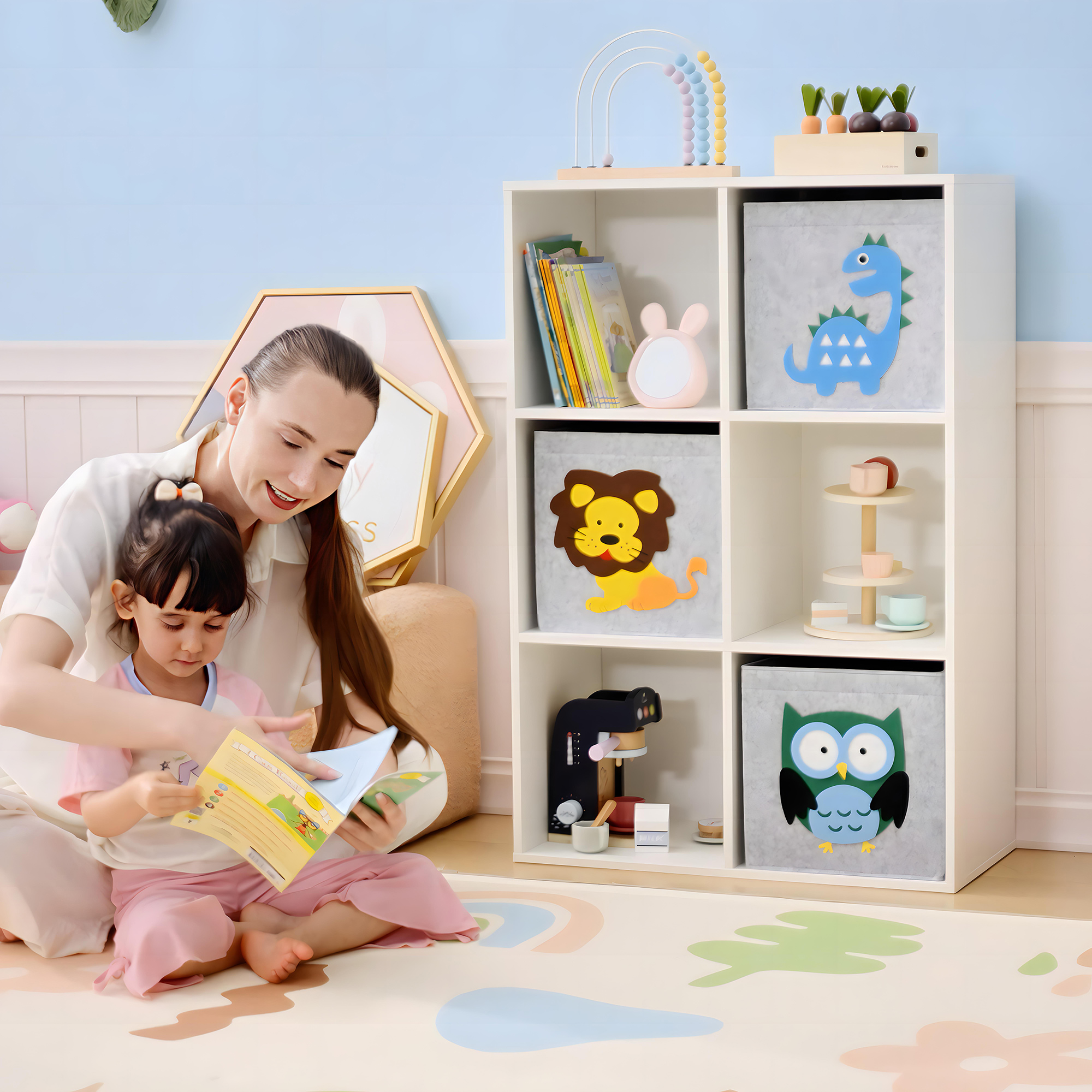 6-teiliges Spielzeugaufbewahrungssystem Für Kinder Ab 3 Jahren, Mdf Und Melamin, 61,8 X 29,9 X 91,5 Cm, Grau Und Weiß