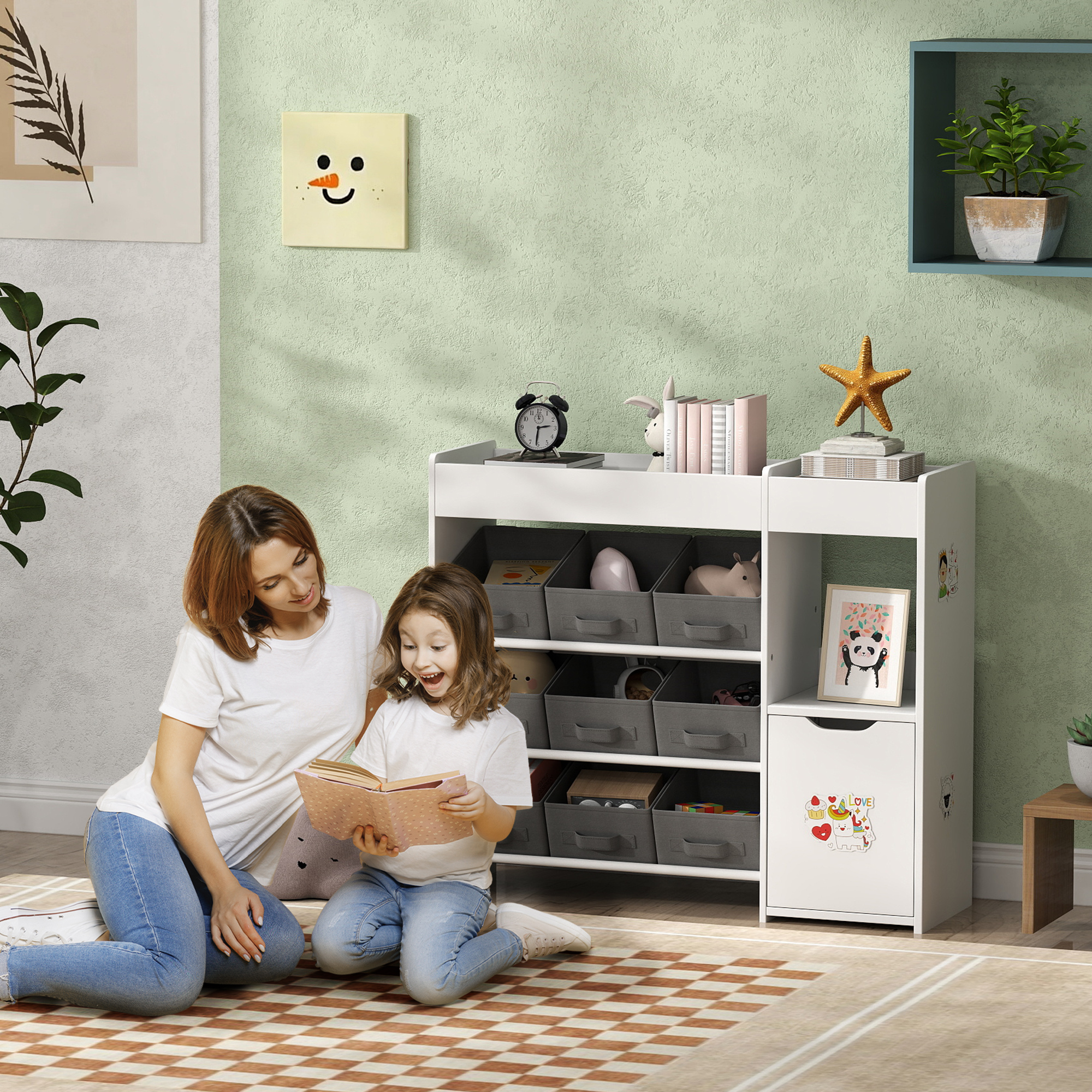 Aufbewahrungsmöbel Für Kinder, Spielzeugregal Mit 9 Stoffschubladen Und Schrank, Weiß