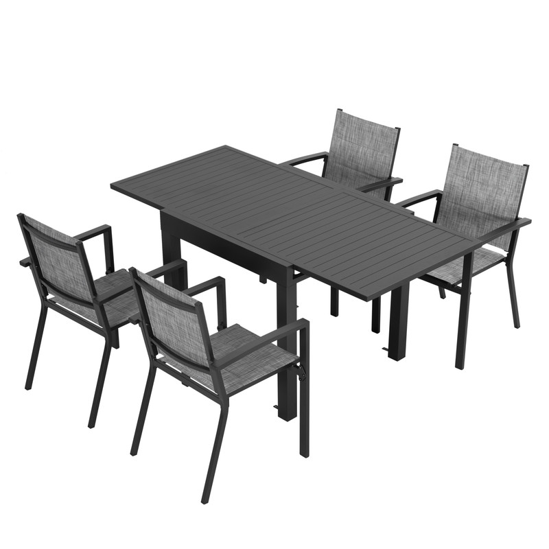 5-teilige Alu-terrassen-essgruppe, Ausziehbarer Tisch, Stapelbare Stühle