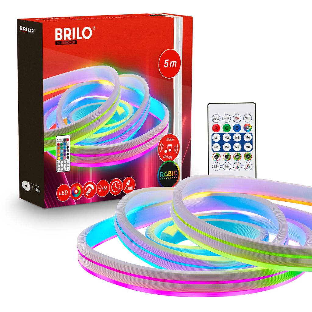 Briloner Led Band Fernbedienung 5m 8w Rgbic Farbwechsel Musiksensor Weiß - Led Stripe Wohnzimmer Party Gaming