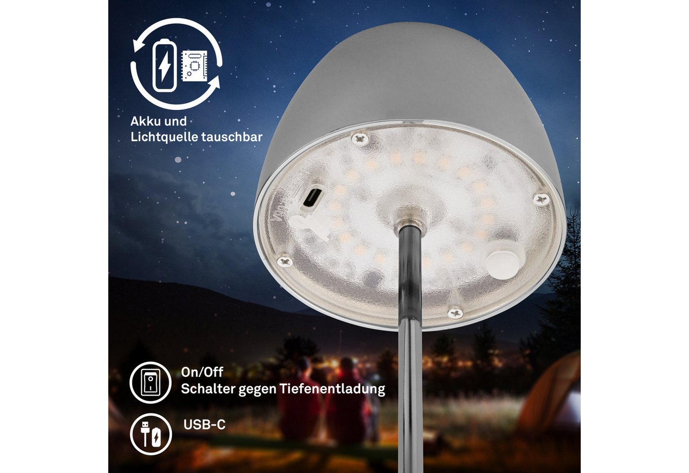 Briloner Serina Mini Mini Led Tischlampe Kabellos Ip44, 2er Set, Dimmbar, Touch, Spritzwasserschutz, Kabellos, Chrom, Ø8 X 20 Cm Bild 2