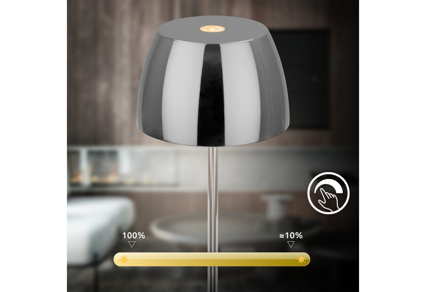 Briloner Serina Mini Mini Led Tischlampe Kabellos Ip44, 2er Set, Dimmbar, Touch, Spritzwasserschutz, Kabellos, Chrom, Ø8 X 20 Cm Bild 3