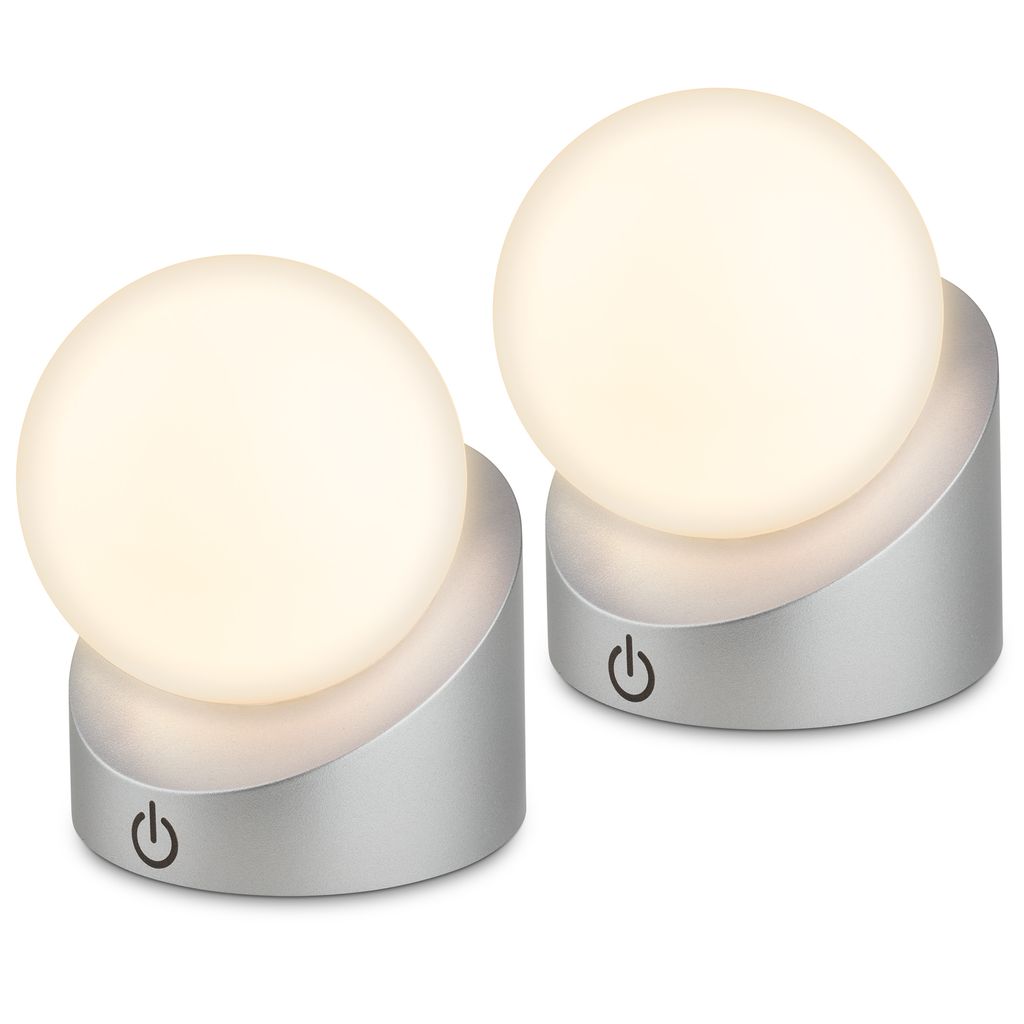 Briloner Sora Mini Led Tischlampe Kabellos Ip54, 2er Set, Dimmbar, Touch, Kabellos, Spritzwasser- Und Staubschutz, Chrom-matt, 10 X 8 X 9 Cm