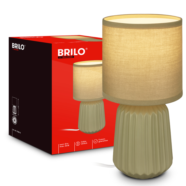Briloner Nachttischlampe Keramikfuß Ø13x27 Cm E14 Fassung Max. 25w Kabelschalter Grün - Tischlampe Wohnzimmer Schlafzimmer Flur