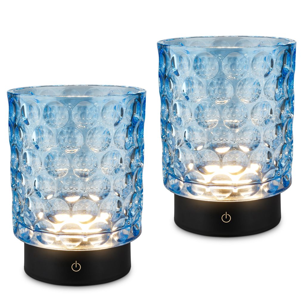 Briloner Sunora Led Tischlampe Kabellos Ip44, 2er Set, Dimmbar, Touch, Kabellos, Spritzwasserschutz, Blau, Ø11 X 15 Cm