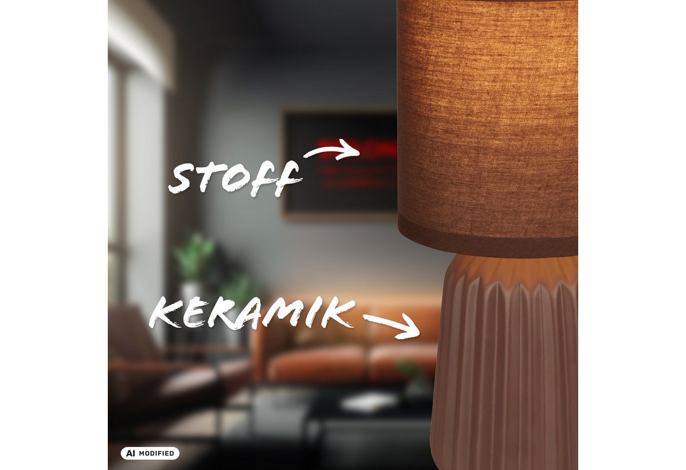 Briloner Nachttischlampe Keramikfuß Ø13x27 Cm E14 Fassung Max. 25w Kabelschalter Braun - Tischlampe Wohnzimmer Schlafzimmer Flur