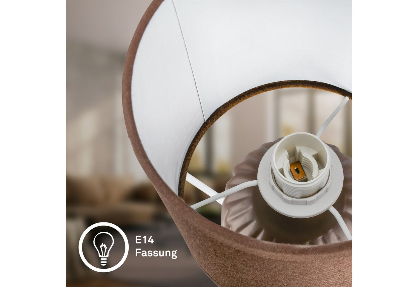 Briloner Nachttischlampe Keramikfuß Ø13x27 Cm E14 Fassung Max. 25w Kabelschalter Braun - Tischlampe Wohnzimmer Schlafzimmer Flur Bild 2