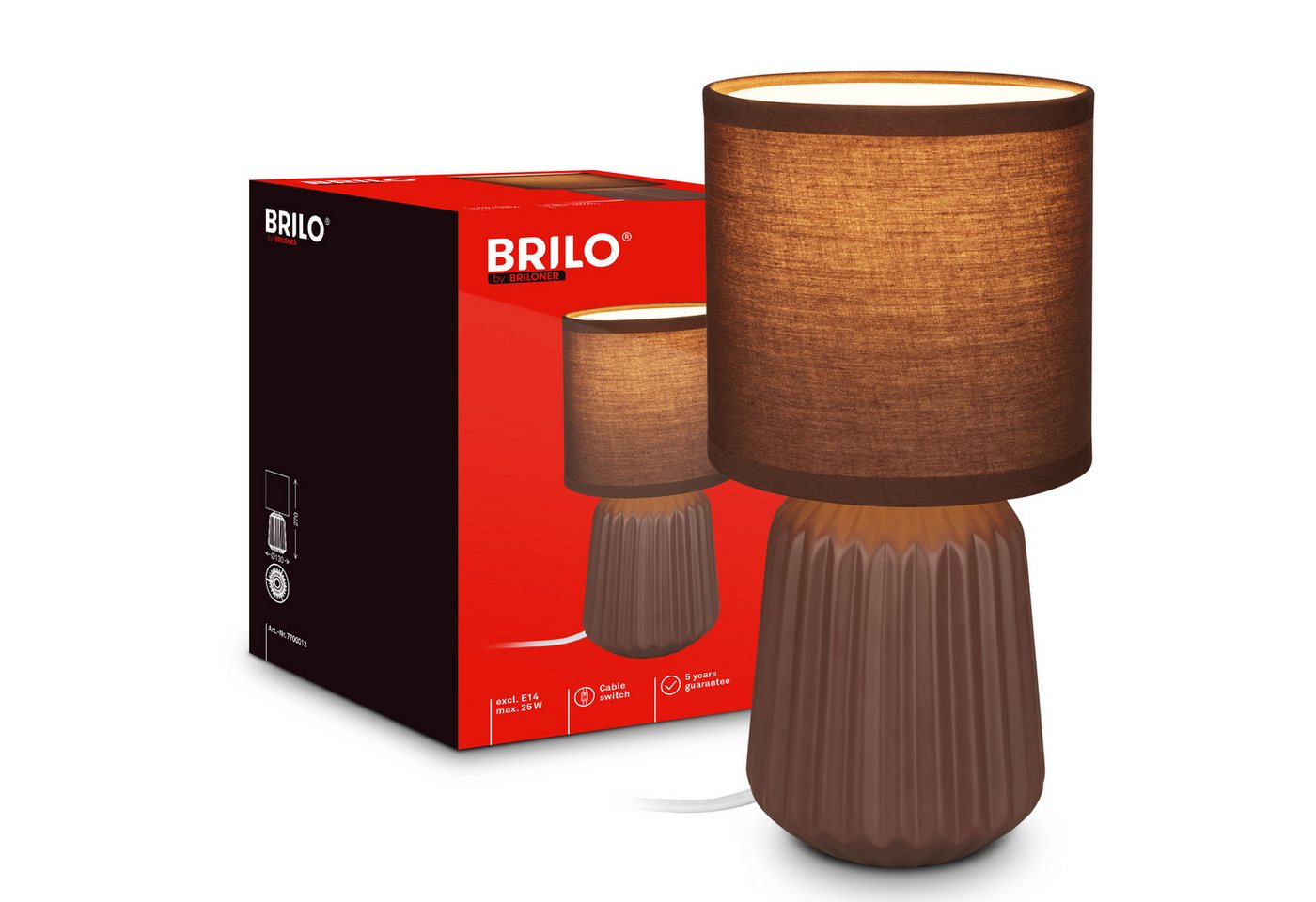 Briloner Nachttischlampe Keramikfuß Ø13x27 Cm E14 Fassung Max. 25w Kabelschalter Braun - Tischlampe Wohnzimmer Schlafzimmer Flur Bild 5