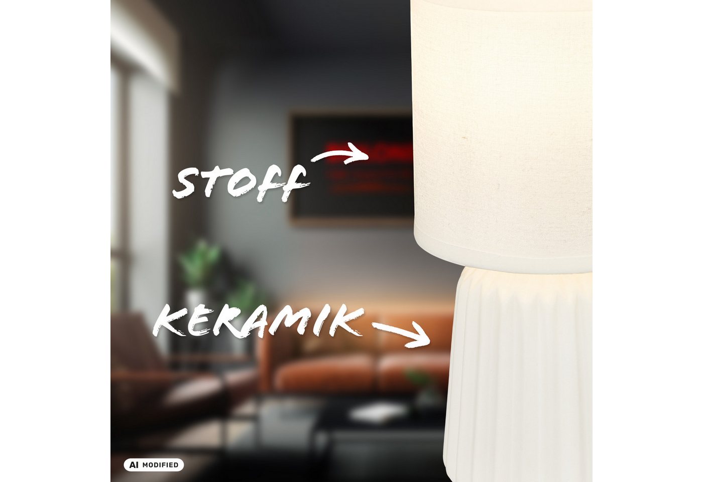 Briloner Nachttischlampe Keramikfuß Ø13x27 Cm E14 Fassung Max. 25w Kabelschalter Weiß - Tischlampe Wohnzimmer Schlafzimmer Flur