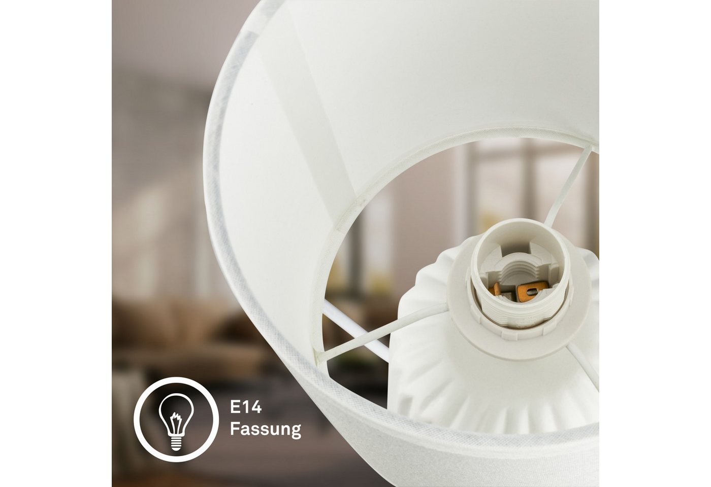 Briloner Nachttischlampe Keramikfuß Ø13x27 Cm E14 Fassung Max. 25w Kabelschalter Weiß - Tischlampe Wohnzimmer Schlafzimmer Flur Bild 5