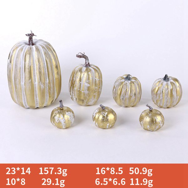 1 Set. Farbe: Gold Und Weiß. Material: Schaumstoff. Künstlicher Kürbis. Weiß-gelbes Kürbisdesign Für Halloween.