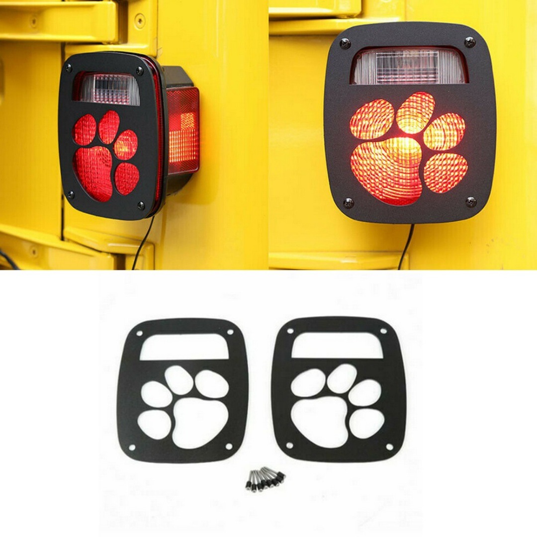 Passend Für Jeep Wrangler Tj Rücklichtabdeckungen, Flache Rücklichtschutzabdeckung, Hundepfoten-design, Schwarz