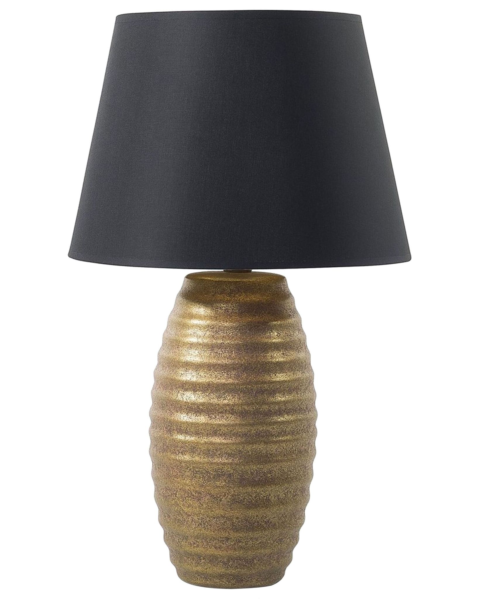 Beliani - Tischlampe Gold Porzellanfuß Stoffschirm Schwarz Langes Kabel Mit Schalter Modern Glamourös