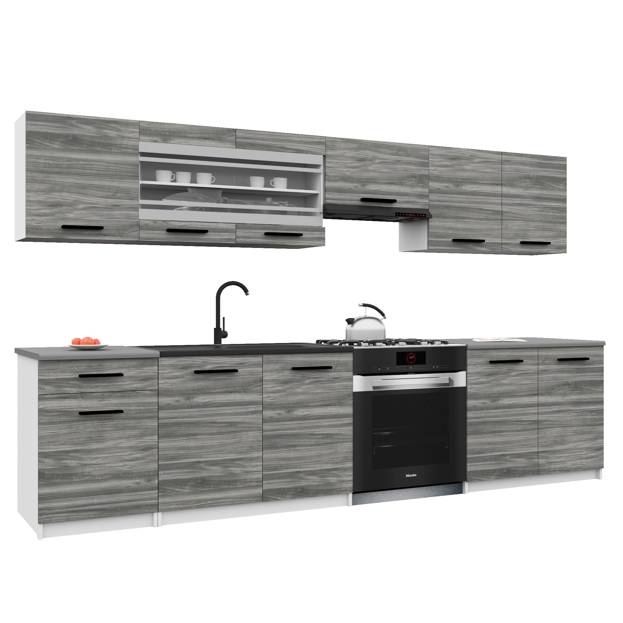 Belini Italia 4 Küche Ausgestattet Modular Komplett - 260 Cm. Ober- Und Unterschränke Mit Arbeitsplatte, Gris Glamour
