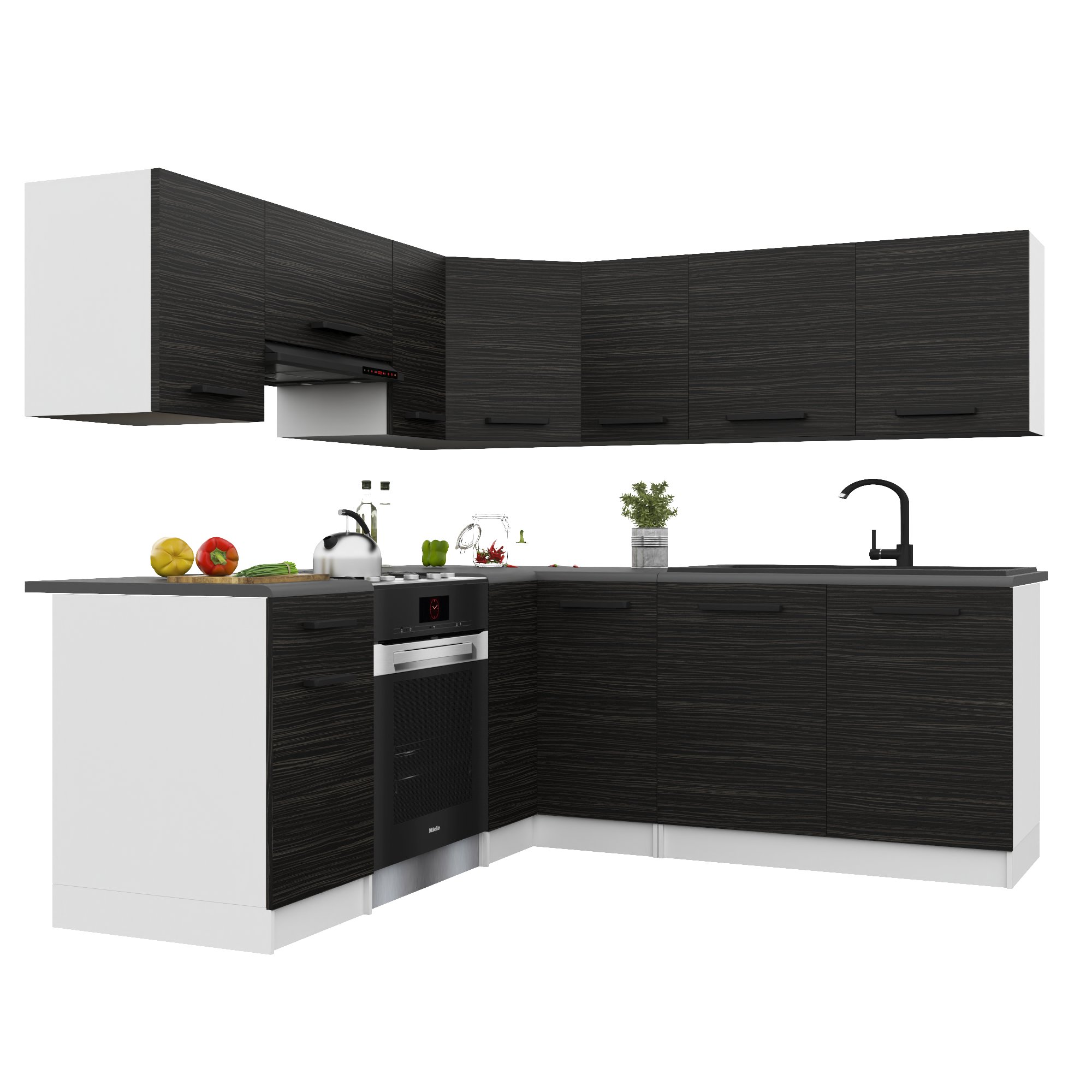 Belini Italia 6 Küche Ausgestattet Modular Komplett - 360 Cm. Ober- Und Unterschränke Mit Arbeitsplatte, Ébène