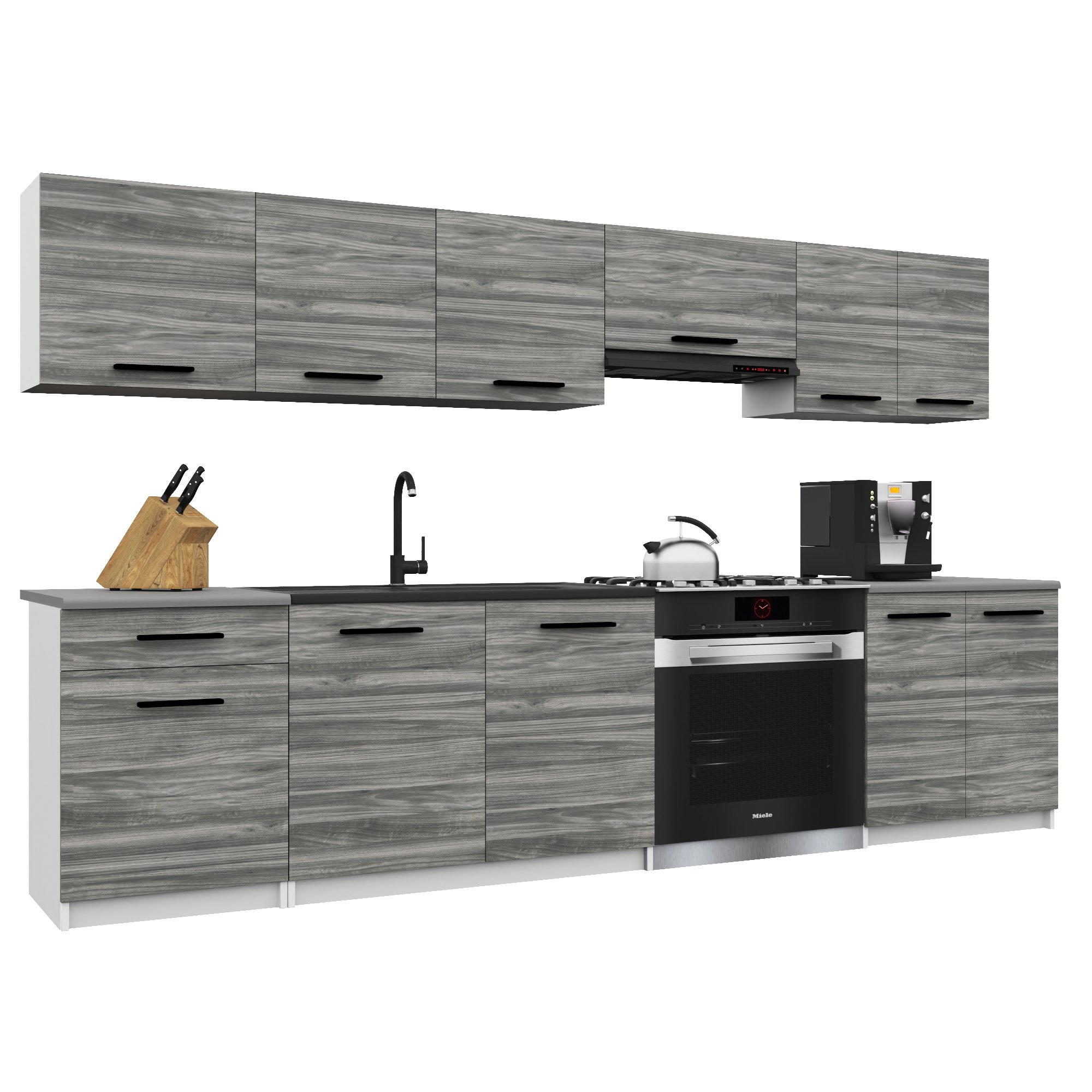 Belini Italia 2 Küche Ausgestattet Modular Komplett - 240 Cm. Ober- Und Unterschränke Mit Arbeitsplatte, Gris Glamour