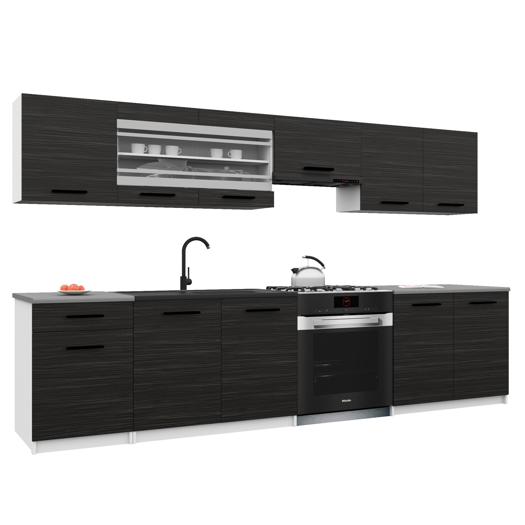 Belini Italia 4 Küche Ausgestattet Modular Komplett - 260 Cm. Ober- Und Unterschränke Mit Arbeitsplatte, Ébène