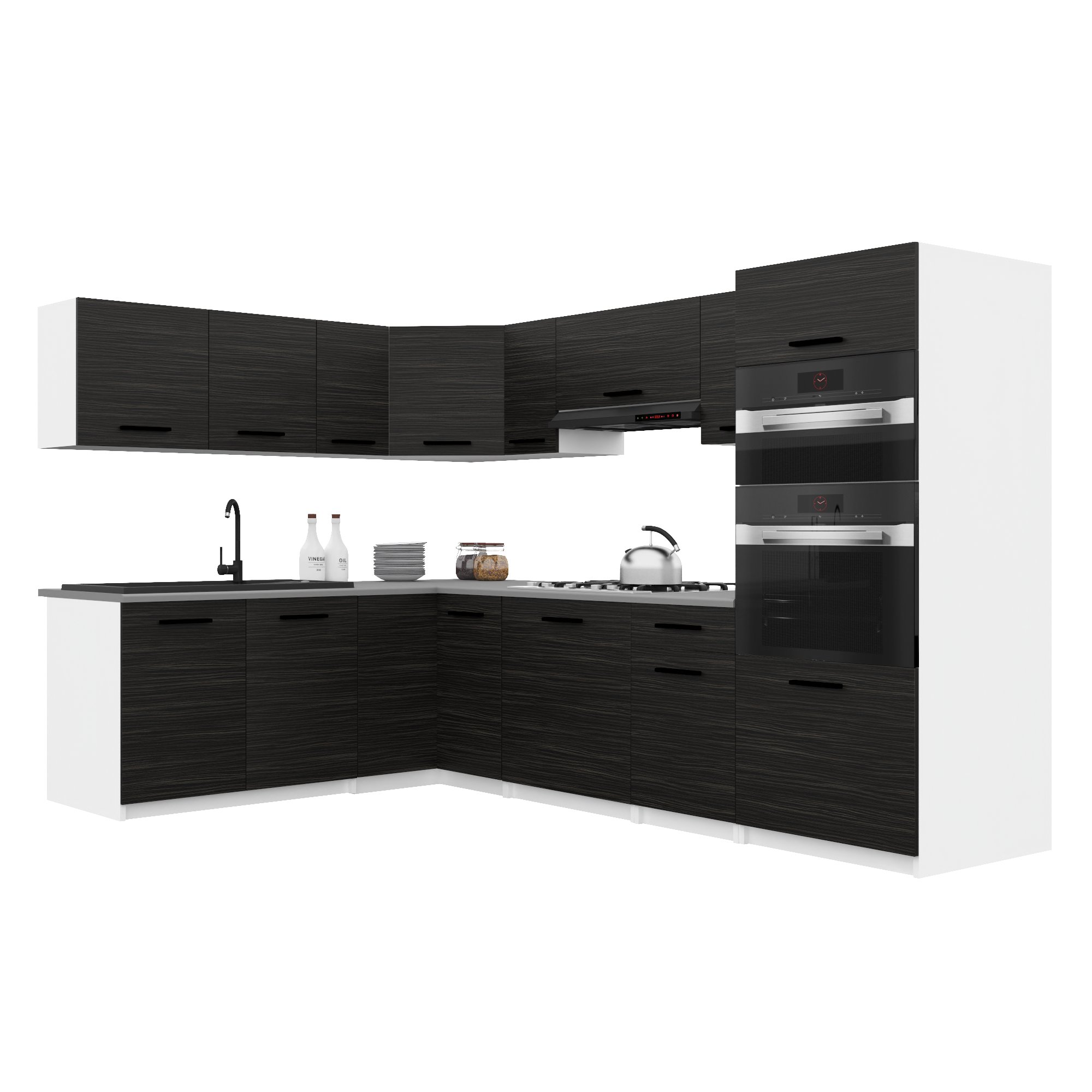Belini Italia 8 Küche Ausgestattet Modular Komplett - 420 Cm. Ober- Und Unterschränke Mit Arbeitsplatte, Ébène