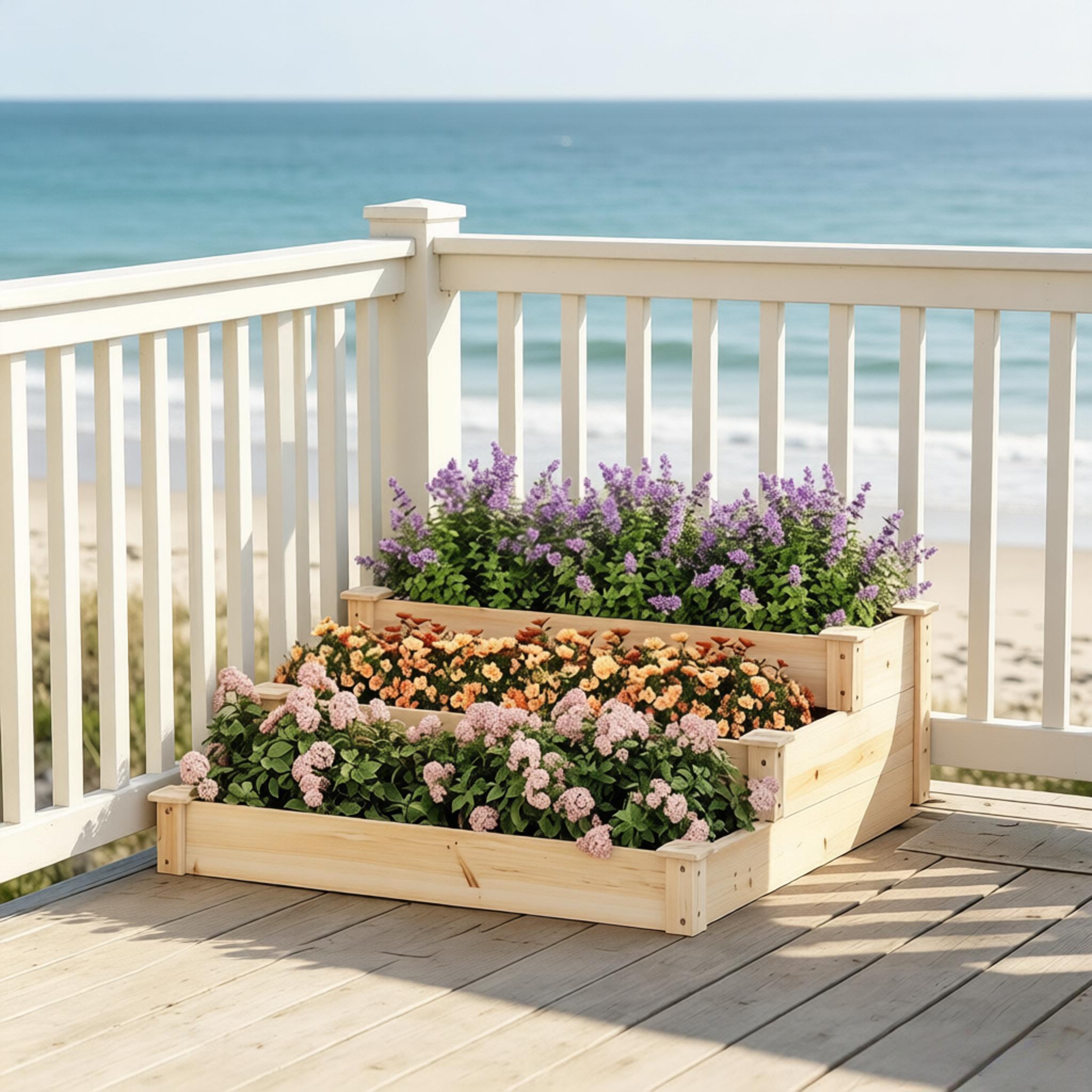 Dreistöckiges Treppendesign Erhobenes Bett,hölzernes Erhobenes Gartenbett