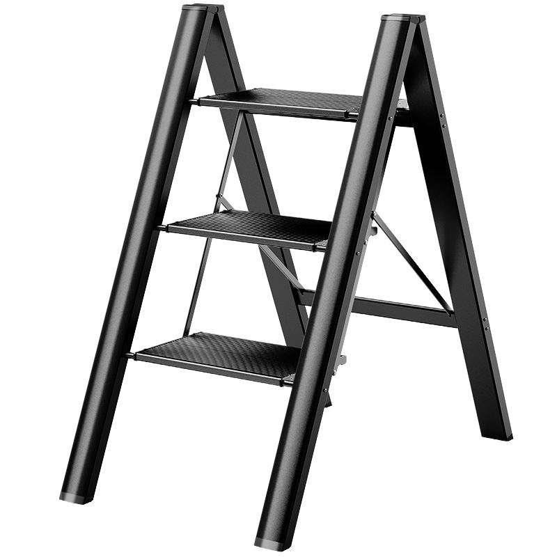 3 Step Ladder, Folding Ladder Stool, Wider Upgraded Non-slip Treads, Portable Lightweight Ladder For Home And Kitchen, Holds Up To 330 Lbs.black