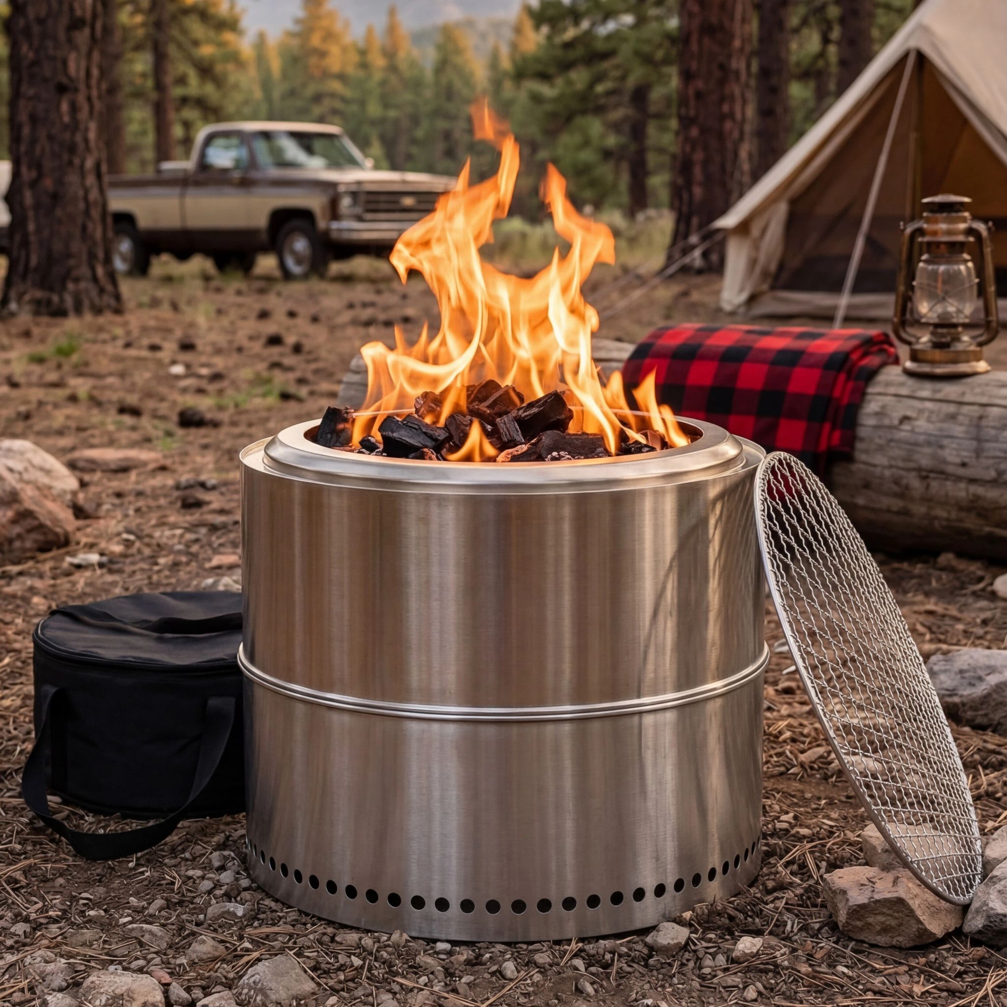 Feuerstelle, Holzfeuerstelle, Grillfeuerstelle, Edelstahl, Tragbarer Außenkamin Mit Aschenbecher(fire Pit, Wood Fire Pit, Bbq Fire Pit, Stainless Steel, Portable Outdoor Fireplace With Ashtray)