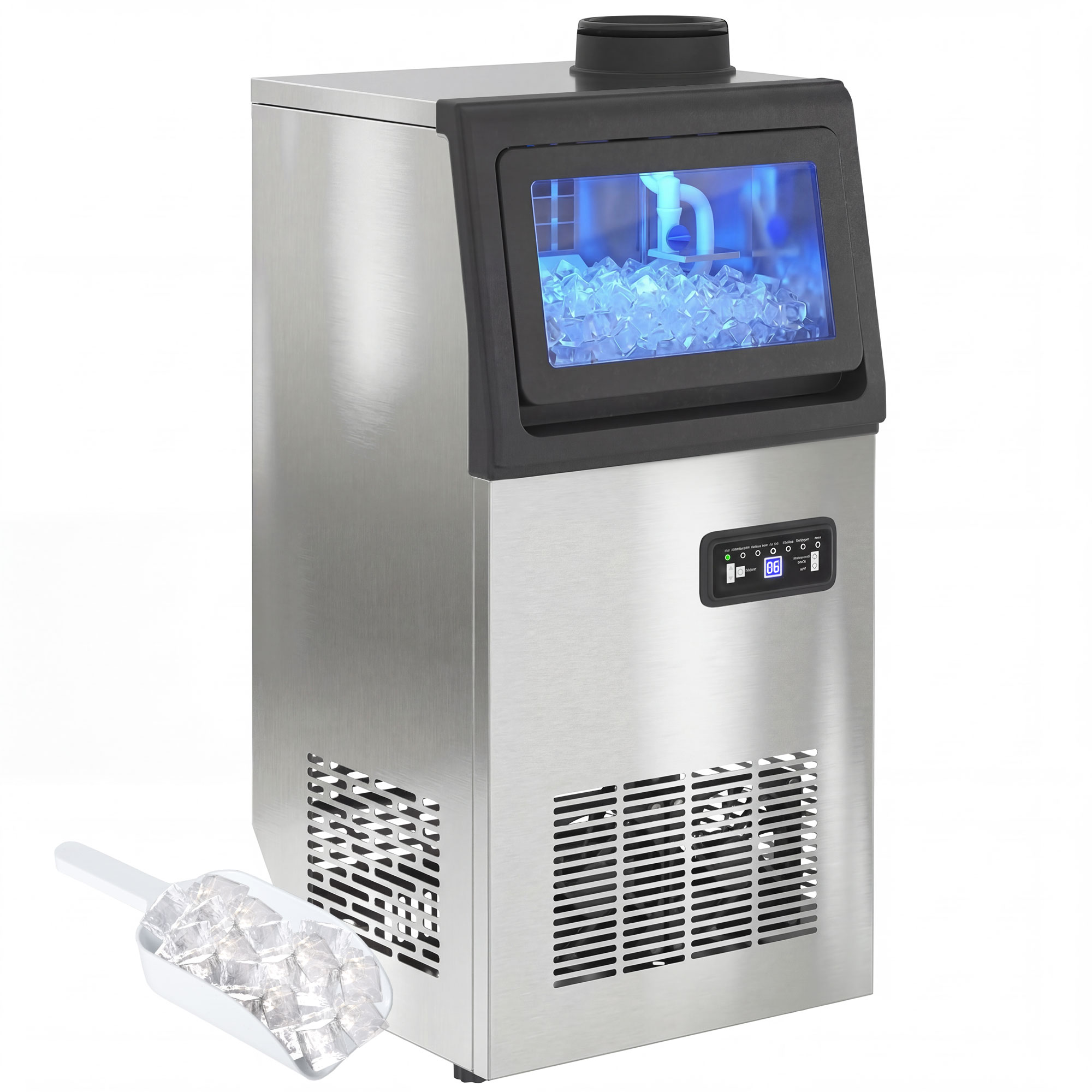 Gewerbliche Eismaschine, 45 Kg/24 Std., Edelstahl, Unterbau Oder Freistehend, Silber