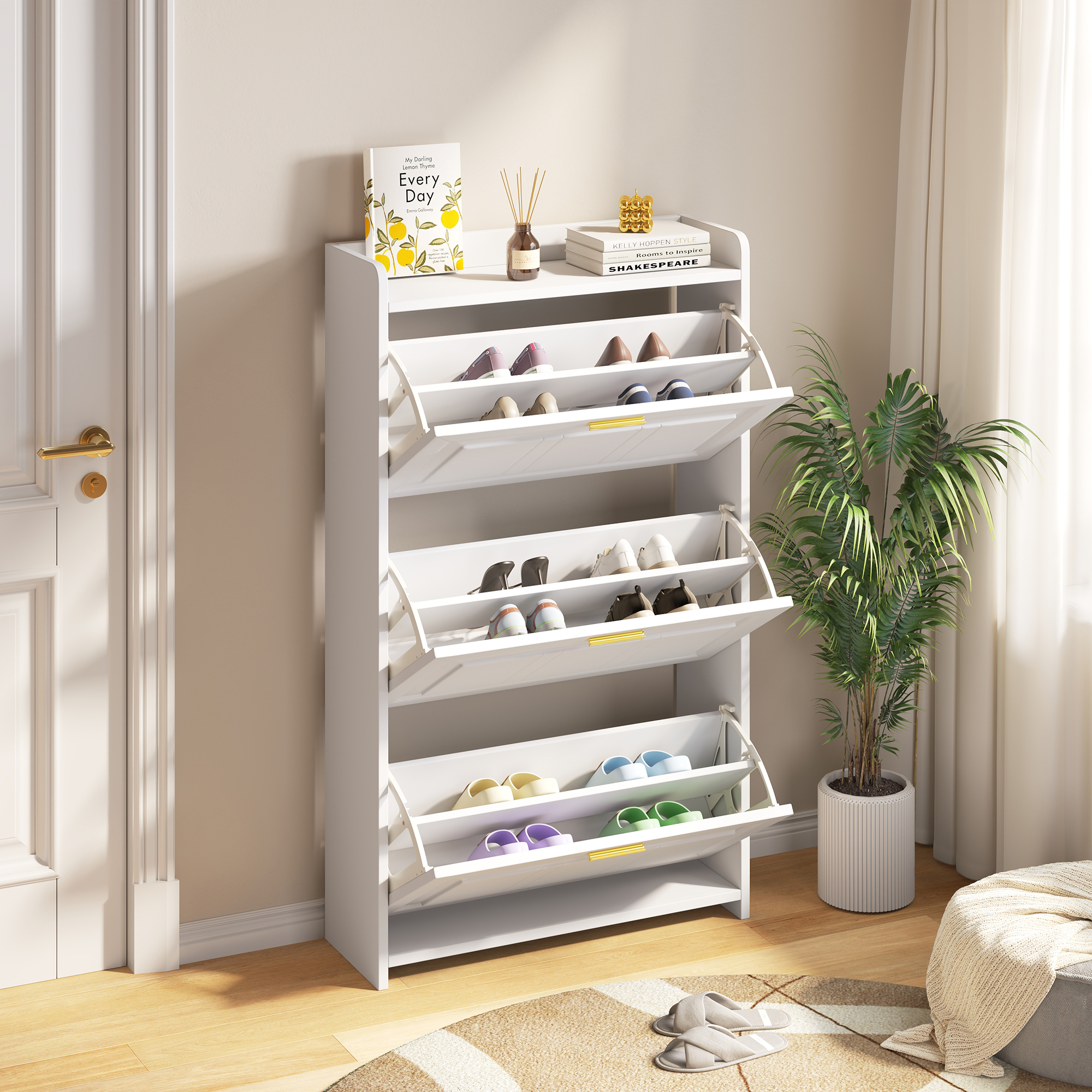 7024120cm Schuhschrank Schuhregal, Mit 6 Fächern, Schränke Schuhschränke Schuhhochschränke,kann In Fluren, Türen, Wohnzimmern Und Büros Aufgestellt Werden,mdf+spanplatte, Weiß